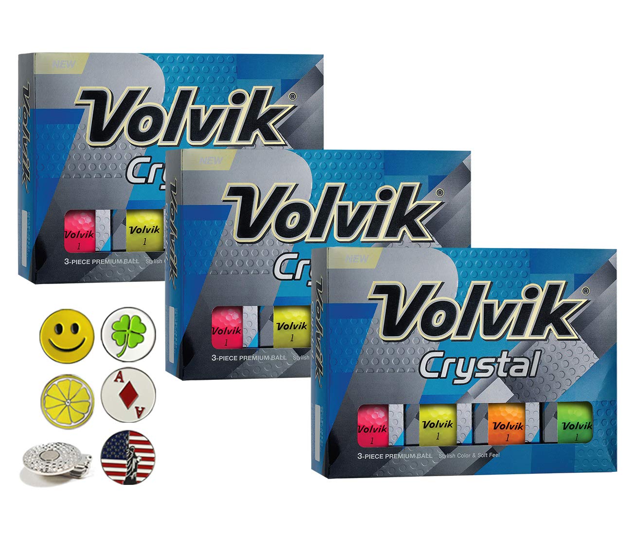 Volvik Crystal 3-Piece Premium Color Golf Balls - 36 Pack (3 Dozen) - High Visibility Golf Balls for All Skill Levels - Perfect Gift Set for Golfers & Tournament Play