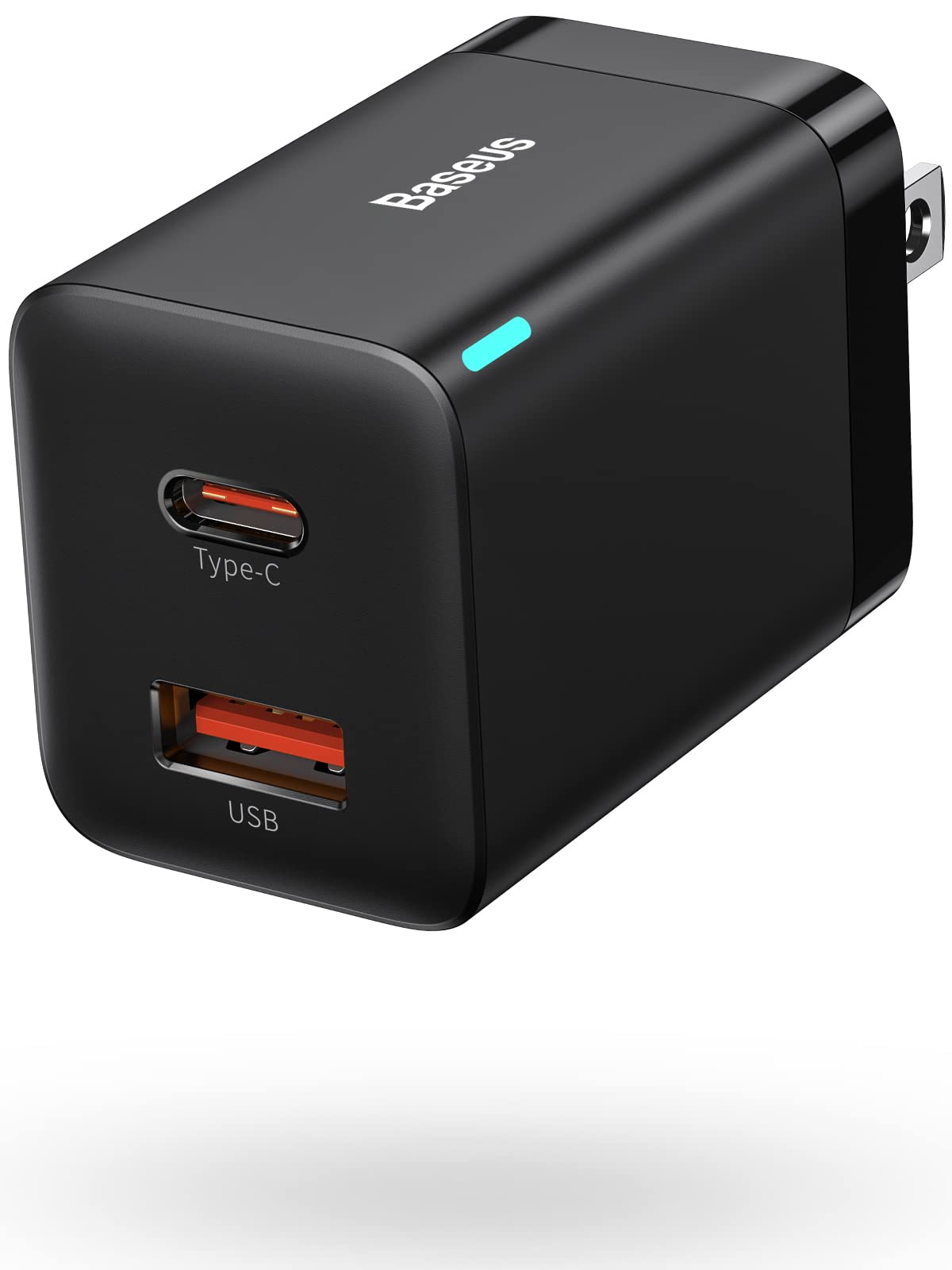 Baseus 30W Dual Port USB C Fast Charger Block - Compact PD Charger with Foldable Plug for iPhone 14/13/12/11, iPad Pro/Air/Mini, Samsung Galaxy & Pixel 6 - Perfect for Travel, Office & Home Charging (Black)