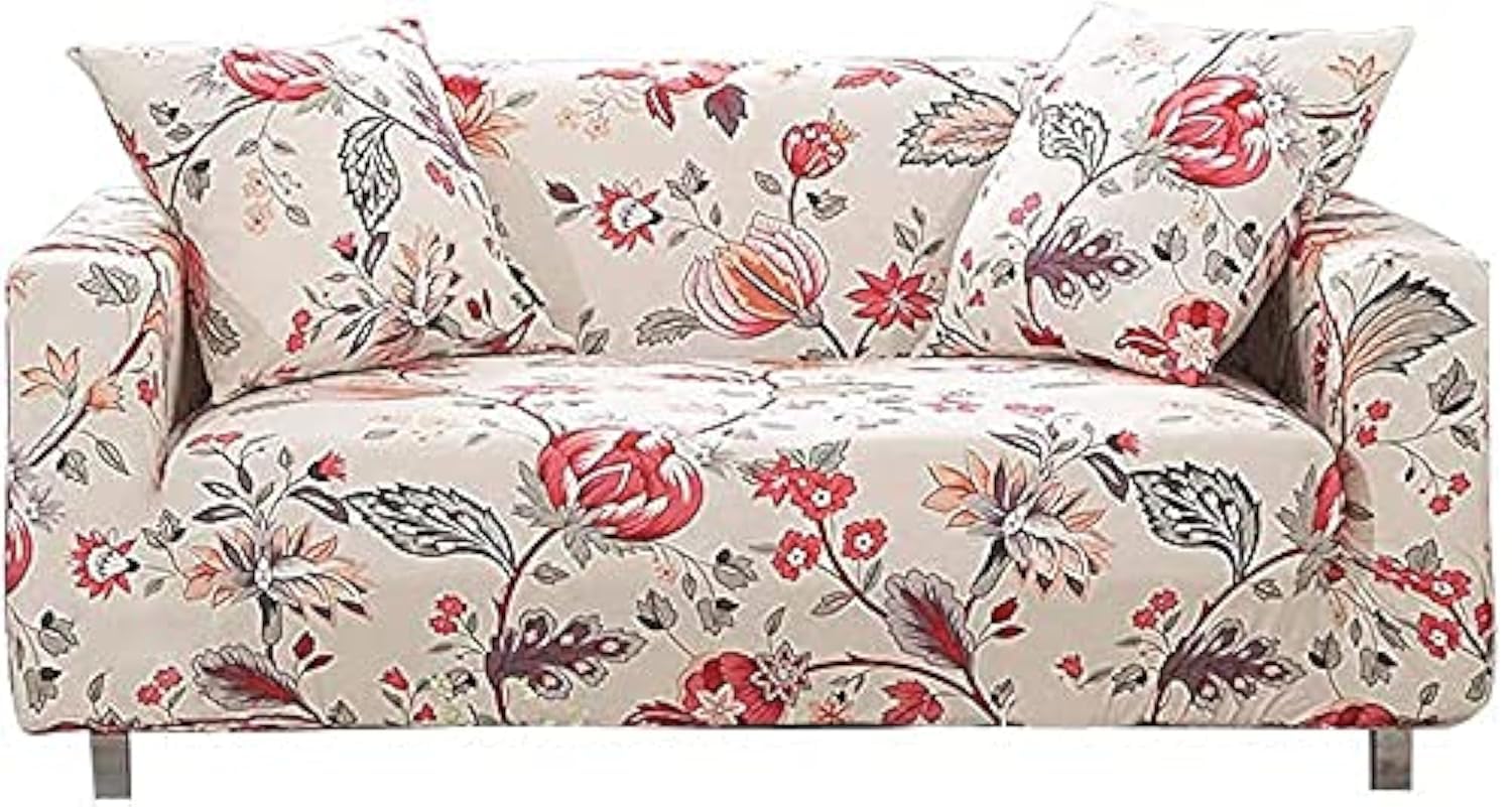 Stretch Printed Couch Cover for 2 Seater Sofa - Patterned Loveseat Slipcover with Non-Slip Design - Perfect for Living Room, Apartment & Home Decor (QAN, 2 Seater/Loveseat)