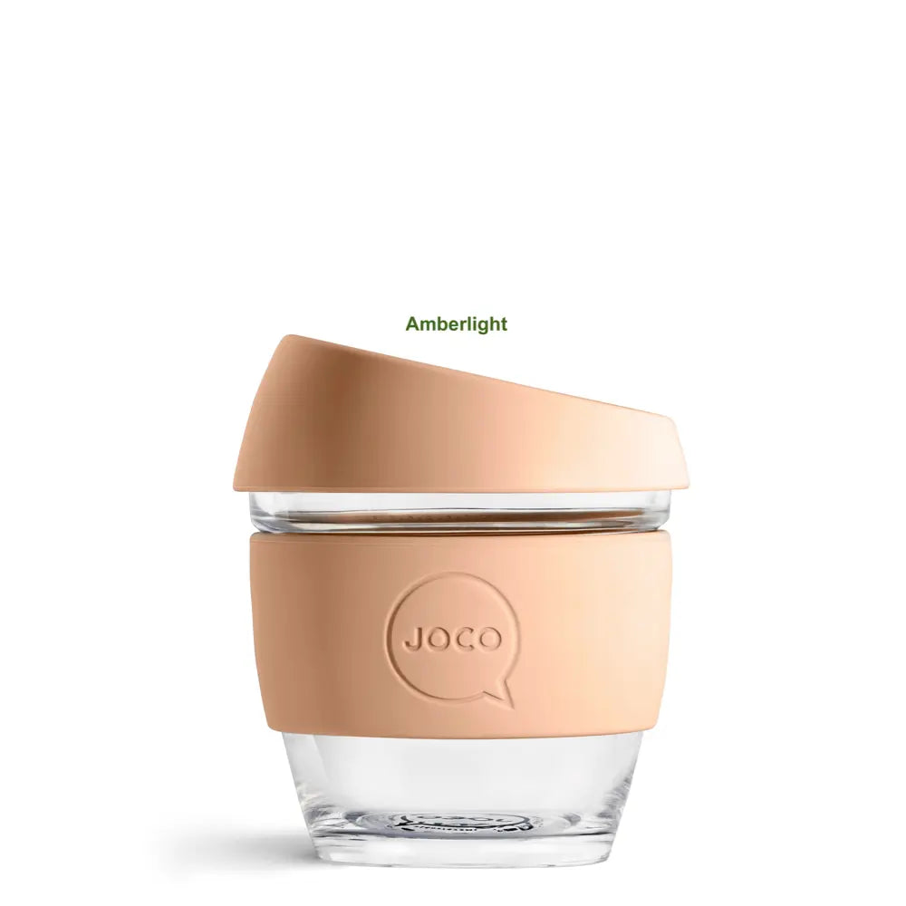 Joco 4oz Reusable Glass Cup with Lid & Straw - Eco-Friendly Amber Tinted Drinking Glass for Coffee, Tea, Juice - Perfect for Home, Office & Travel Use