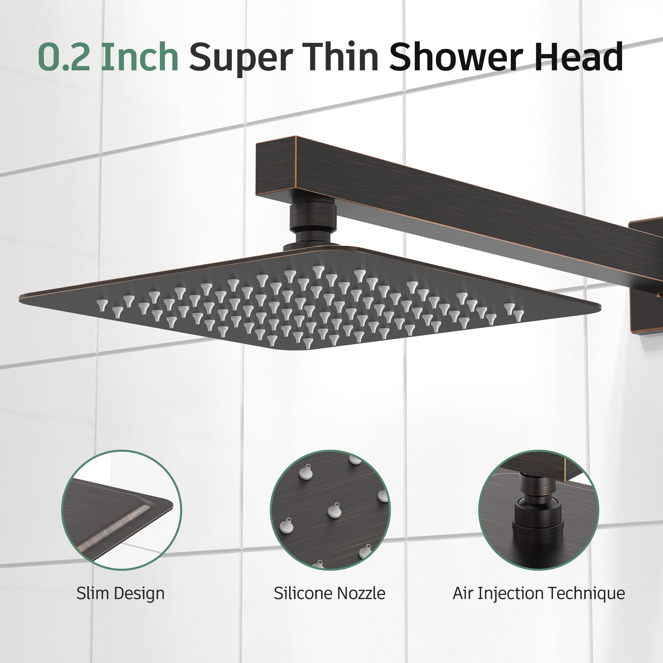 SunCleanse 8 Inch Square Shower Faucet Set with Valve - Oil Rubbed Bronze Single Handle Shower Trim Kit with Extra Long Shower Arm - Perfect for Modern Bathroom Renovation and Spa-Like Shower Experience