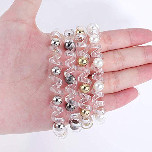 FAMEZA Spiral Hair Ties with Beads - 8 Pack No Crease Dent Ponytail Holders for Women & Girls | Soft Grip Coil Wire Phone Cord Hair Bands | Perfect for Workouts, Yoga, School & Everyday Use