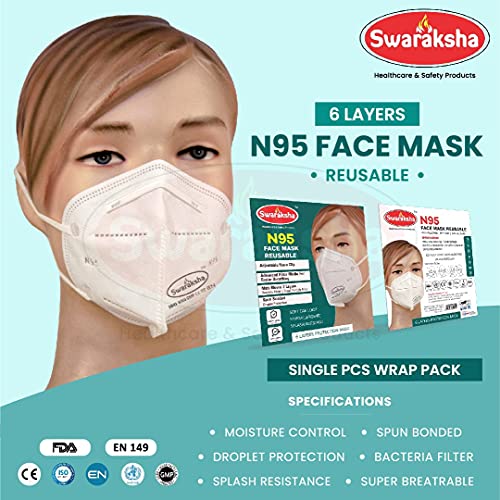 Premium N95 Face Mask Reusable & Washable - 6-Layer Protection with Adjustable Nose Clip - CE, ISI & FDA Certified - Breathable Non-Woven Fabric for Daily Use - Perfect for Work, Travel, and Public Safety Protection