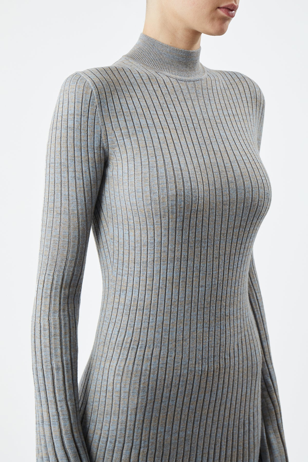 Light Blue Melange Cashmere Castor Knit Dress - Soft & Luxurious Women's Sweater Dress for Fall & Winter, Perfect for Office, Date Night & Holiday Parties