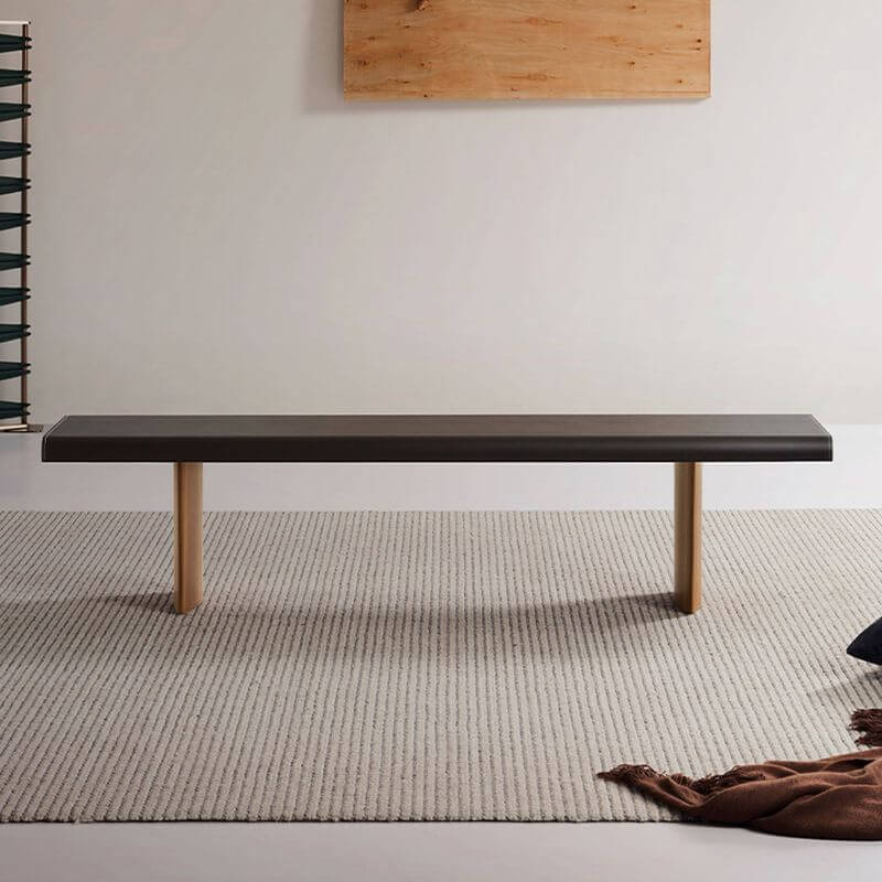 Midnight Black Modern Solid Color Indoor Bench with Ash Wood Base and Cushioned Seat - Perfect for Living Room, Bedroom, or Entryway Seating