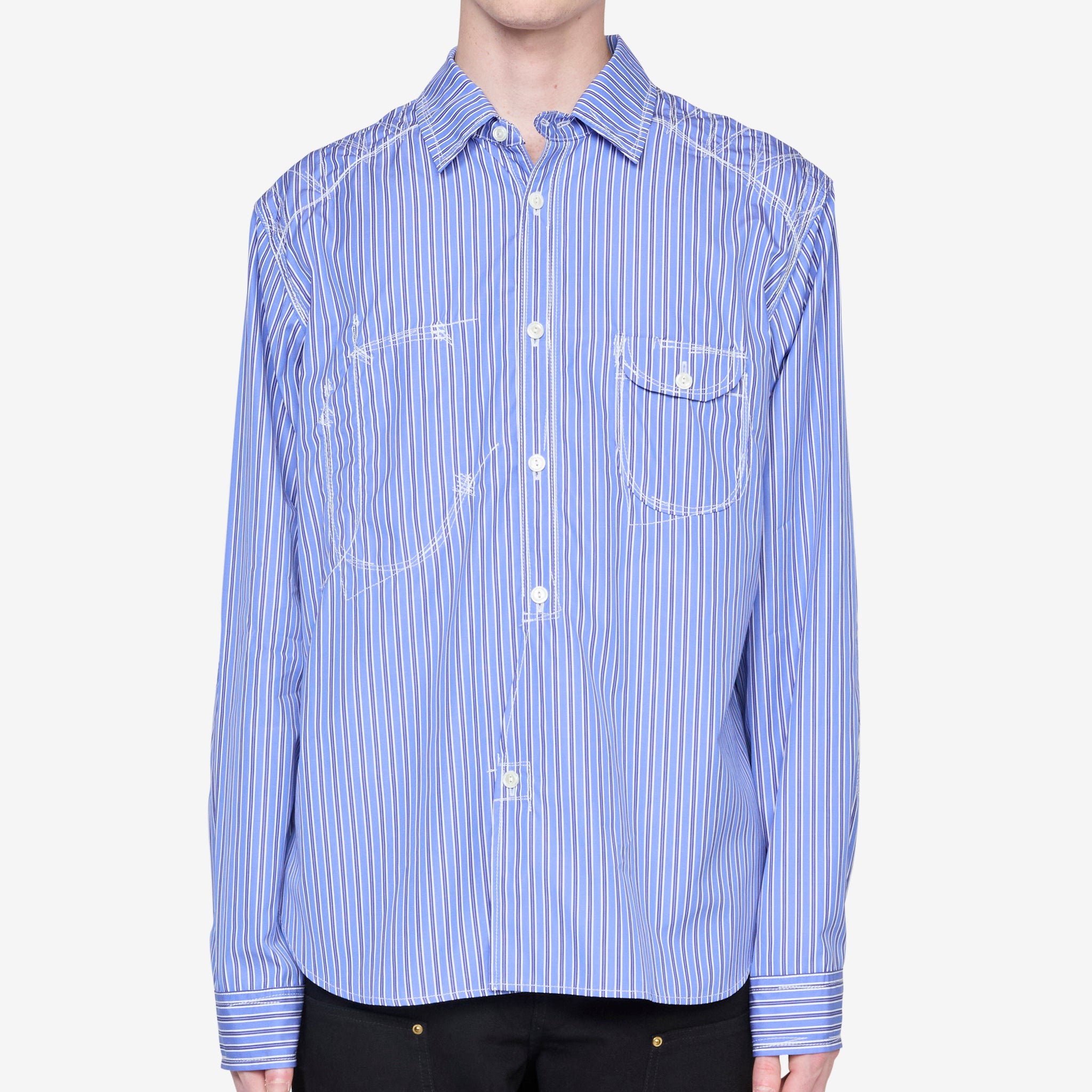 Blue Stitch Stripe Shirt for Men - Casual Button Down Shirt for Office, Date Night & Summer Outfits
