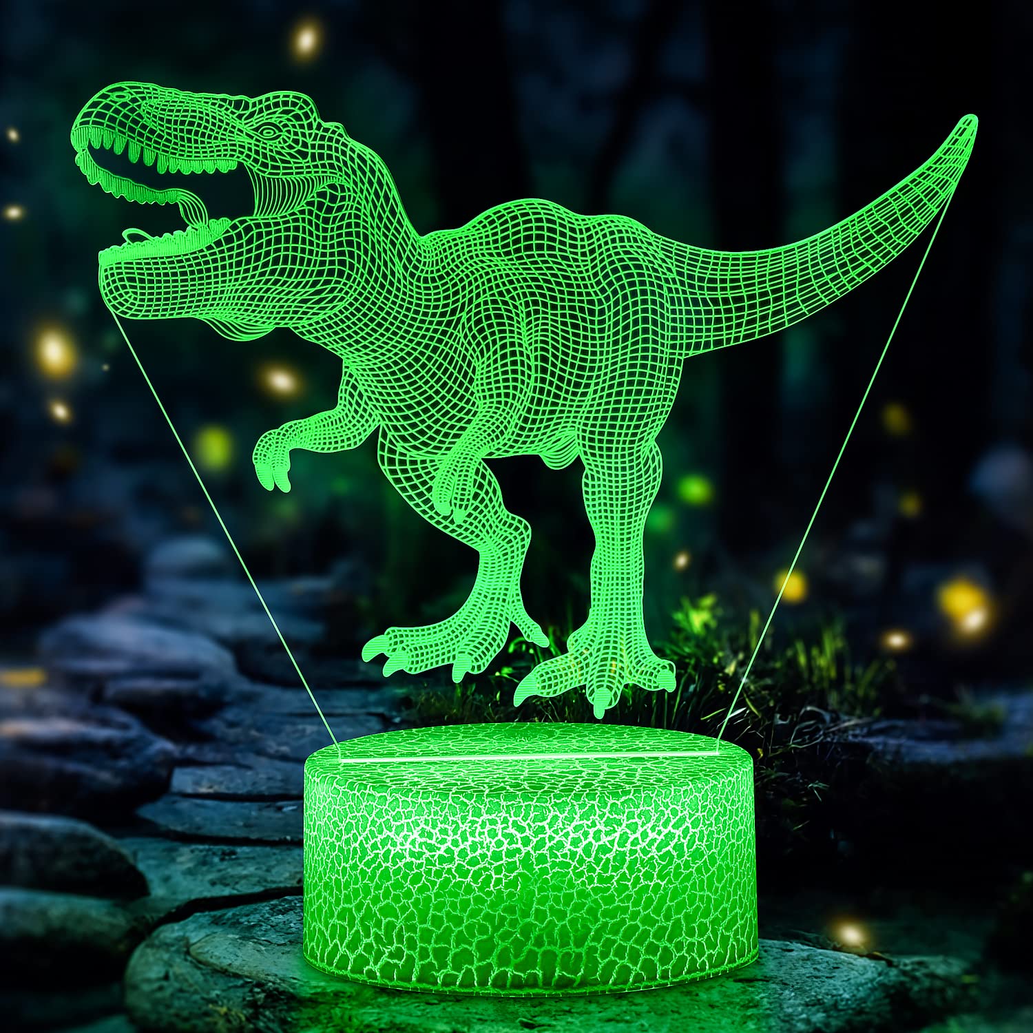 Koicaxy 3D Dinosaur Night Light with Remote Control & Smart Touch - 7 Colors + 16 Color Changing Dimmable T-Rex LED Lamp - Best Birthday Gift for Boys Kids Ages 2-6 - Perfect for Bedroom Decor, Nursery Night Light, Kids Room Lighting & Dinosaur Themed Parties