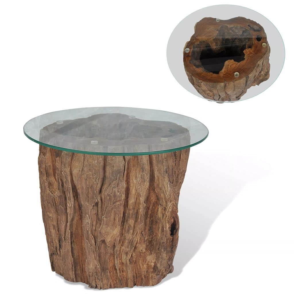 Solid Wood Coffee Table - Teak & Glass Modern Sofa Table for Living Room, Office, Apartment (19.7x15.7 Inch) - Perfect for Lounge, Reception & Cocktail Parties