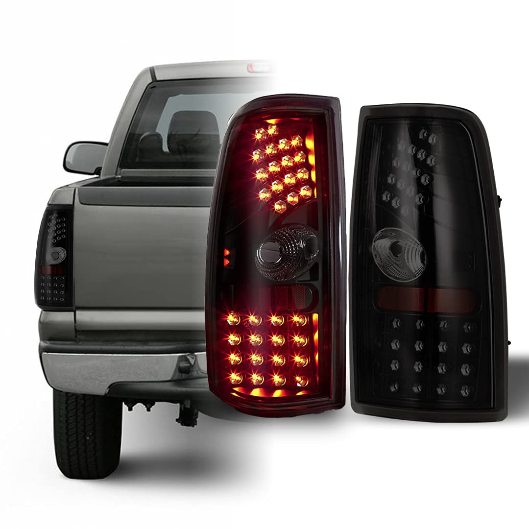 CPW LED Black Smoke Tail Lights Compatible with 1999-2006 Chevrolet Silverado & 1999-2003 GMC Sierra - Upgrade Your Truck's Style & Safety for Night Driving