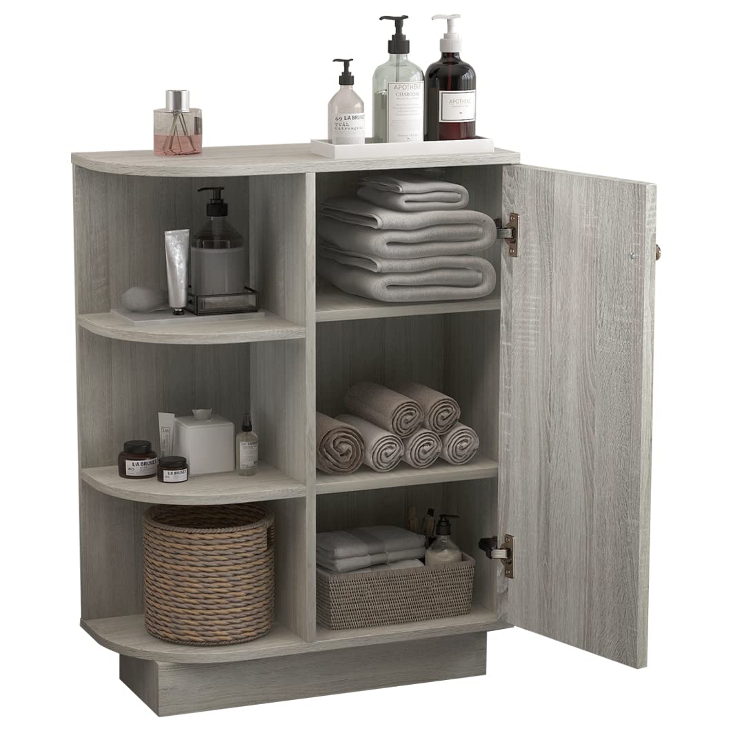 Adjustable Open Shelf Storage Cabinet - Free Standing Bathroom & Living Room Organizer with Ample Space, Easy to Assemble Oak Wood Shelving Unit | Perfect for Bathroom Essentials, Living Room Decor & Home Organization