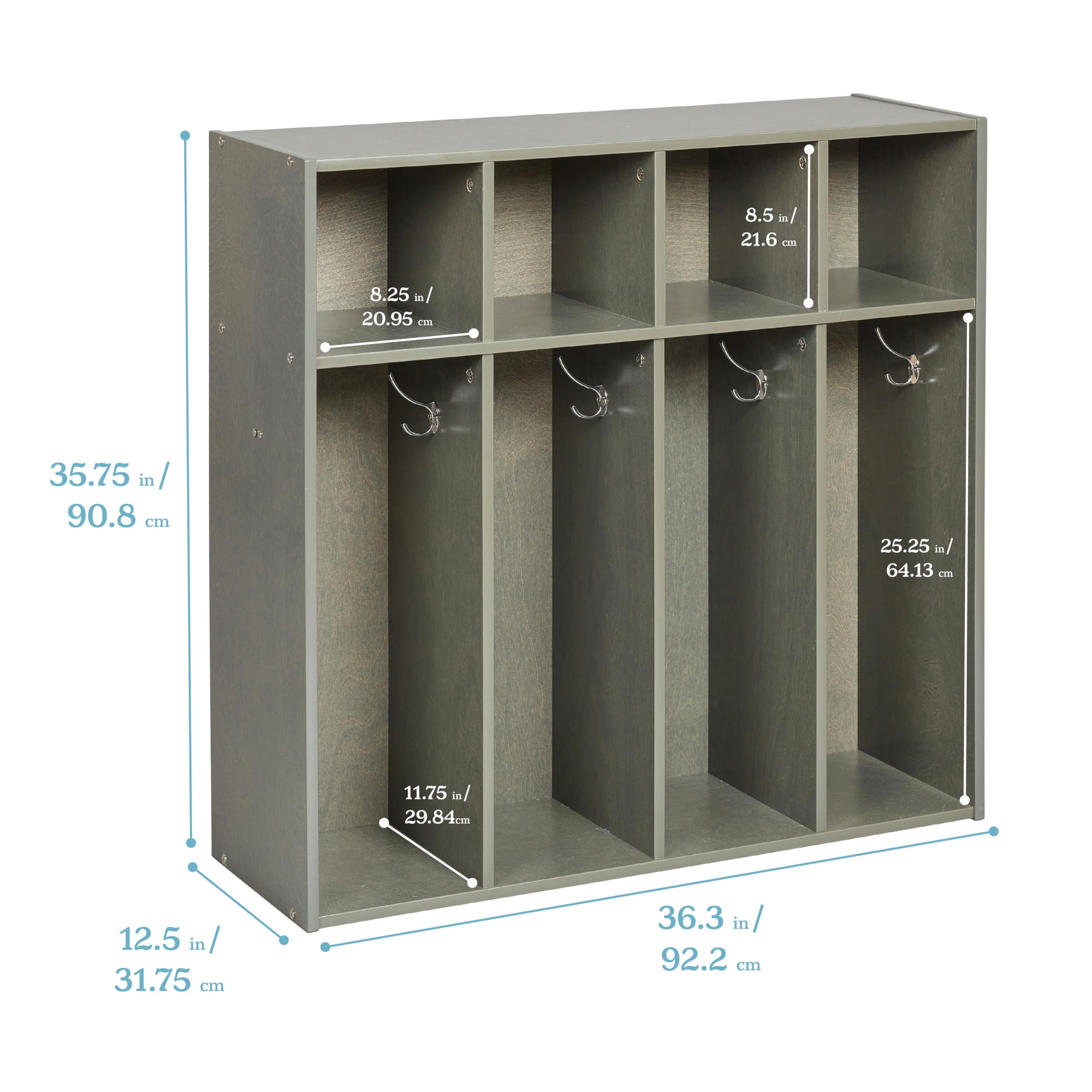 ECR4Kids Streamline 4-Section Toddler Coat Locker - Grey Wash Kids Furniture for Daycare, Preschool & Home Organization - Durable Storage Solution for Jackets, Backpacks & School Supplies