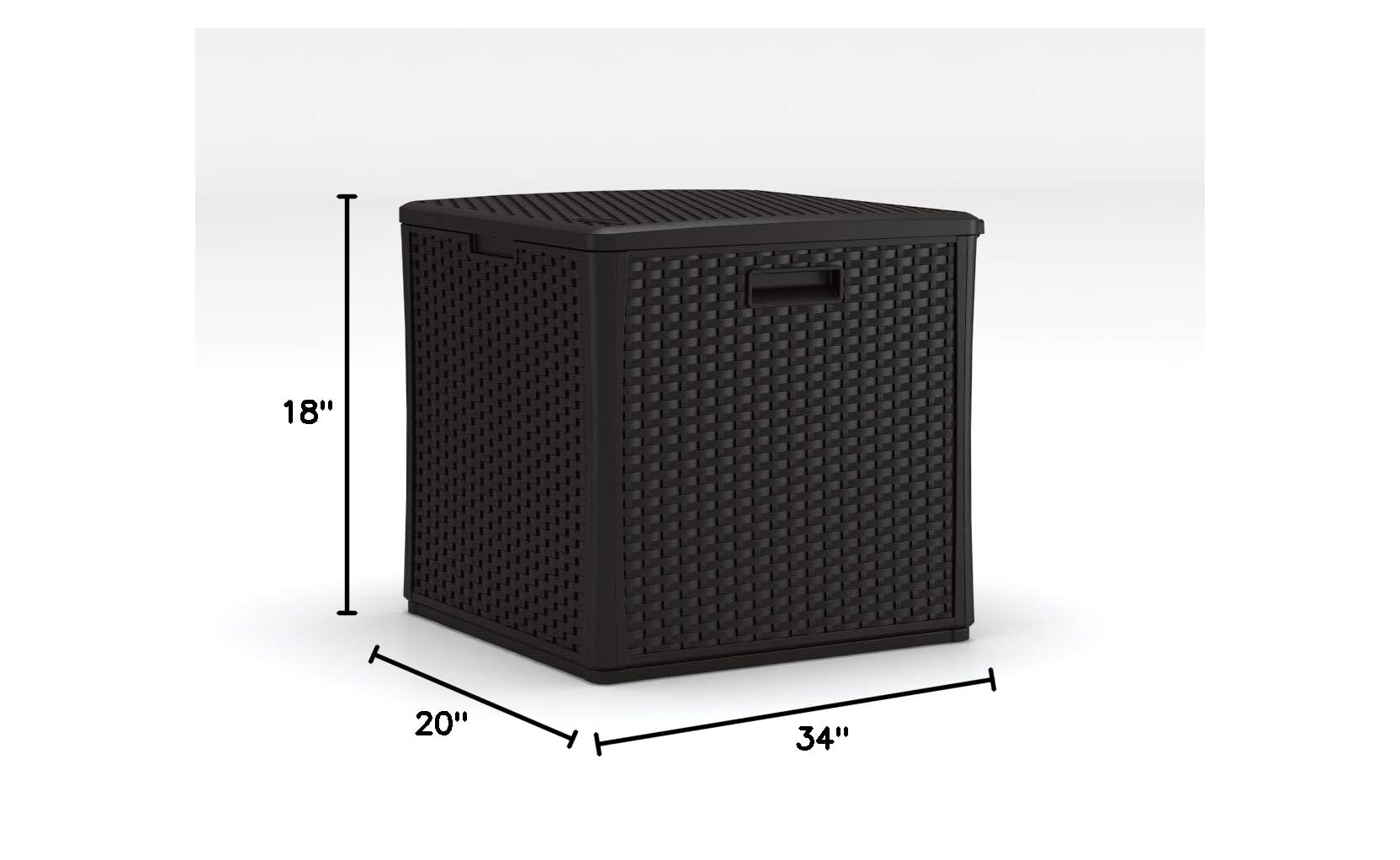 Suncast 30 Gallon Resin Outdoor Patio End Table with Storage - Weatherproof Java Brown Deck Box for Cushions, Pillows & Garden Tools - Perfect for Backyard, Poolside & Patio Furniture Organization