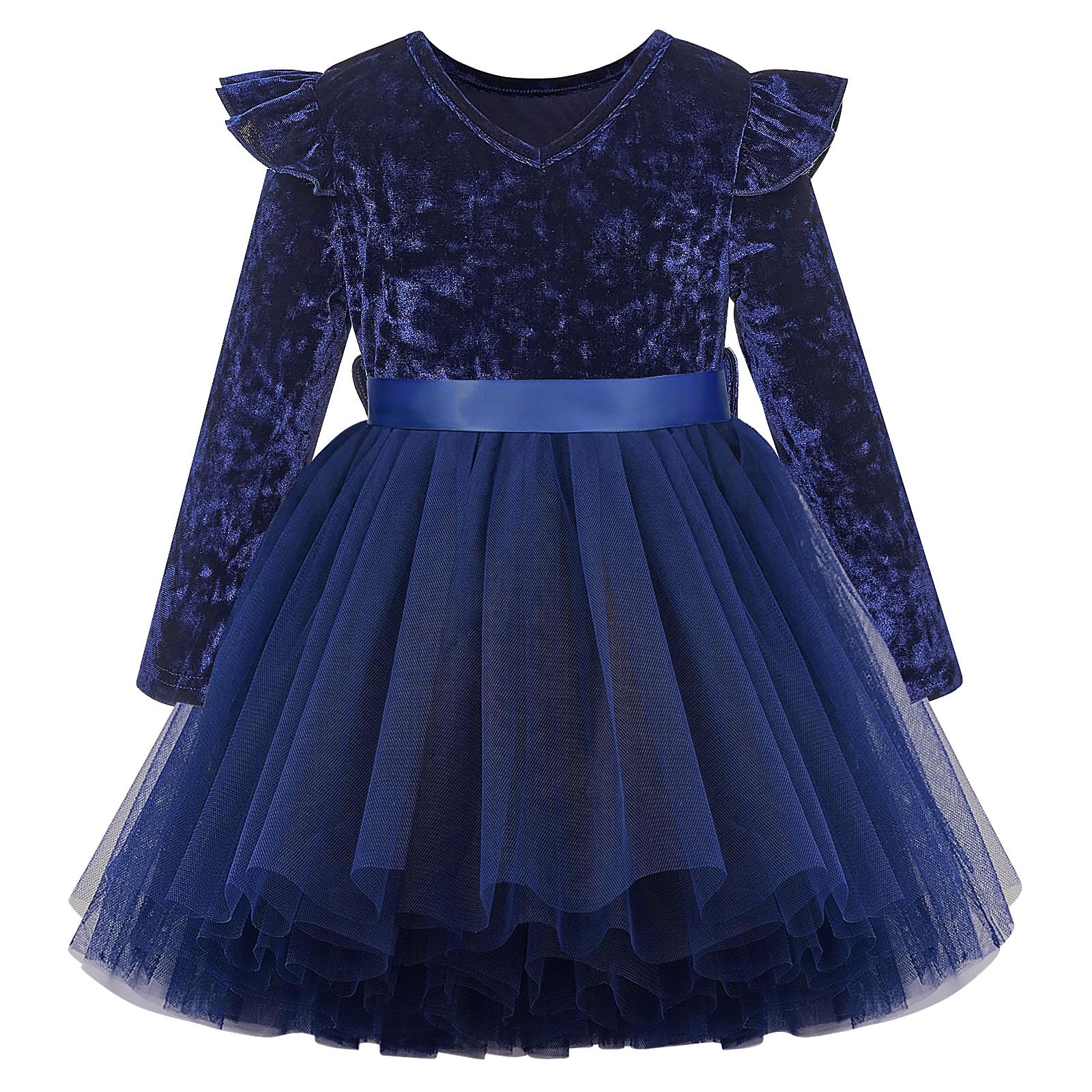 UNICOMIDEA 1-5T Girls Velvet Party Dress with Ruffles & Long Sleeves - Elegant Toddler Dresses for Birthday, Christmas & Special Occasions