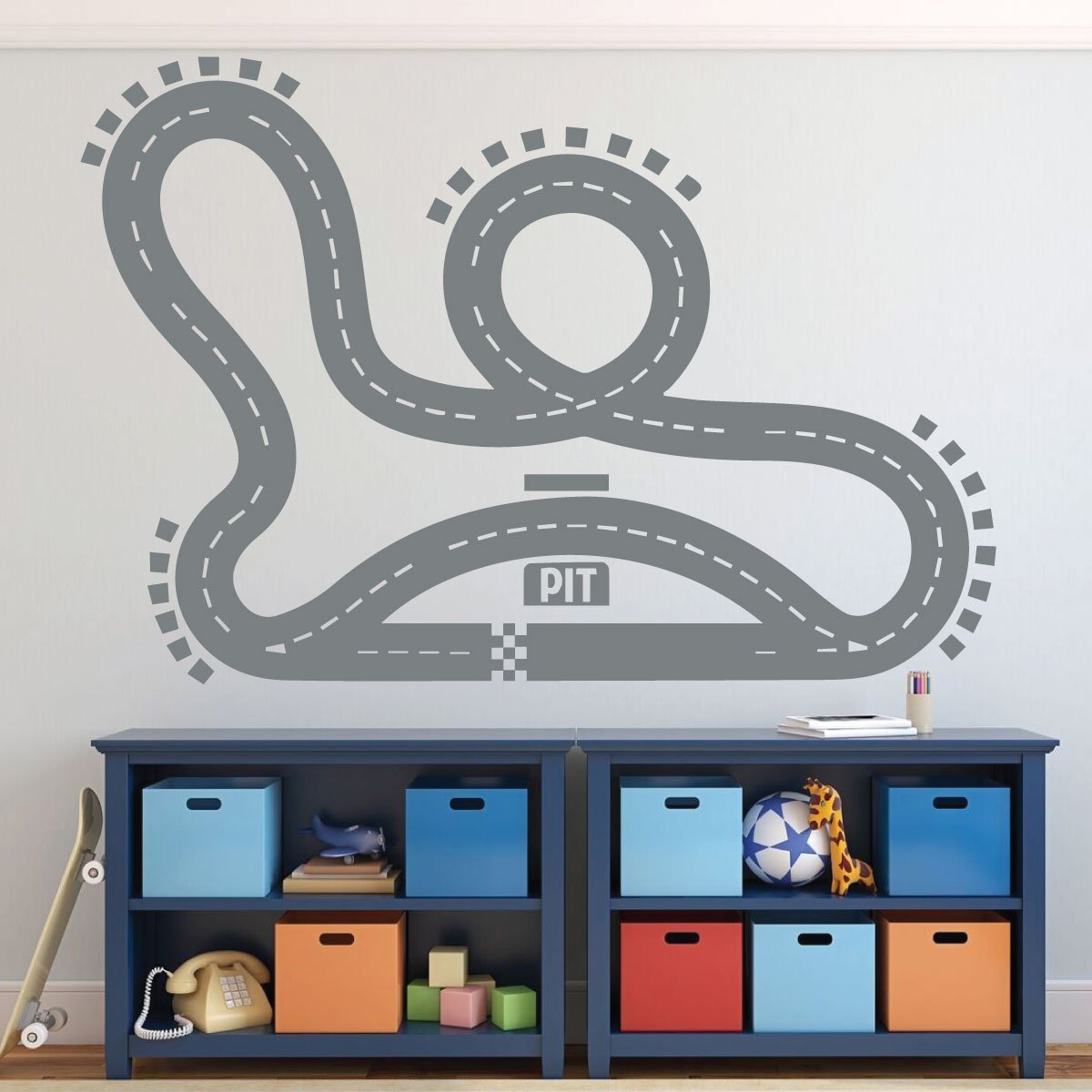 Race Track Wall Decal for Kids Room - Playroom & Nursery Decor for Boys