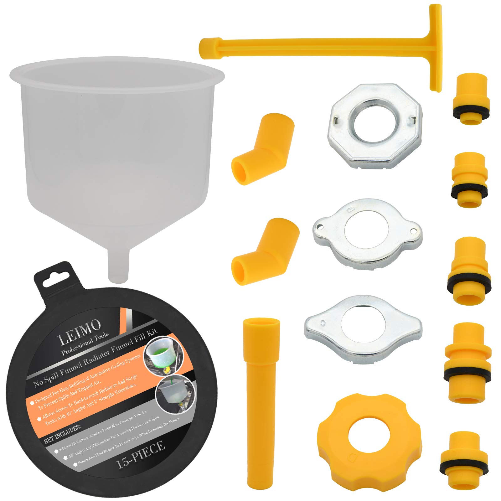 LEIMo Spill Proof Coolant Filling Funnel Kit - No Spill Radiator Funnel for Auto Coolant Flush - Clear Plastic Coolant Refill Tool for Car, Truck & Motorcycle Maintenance