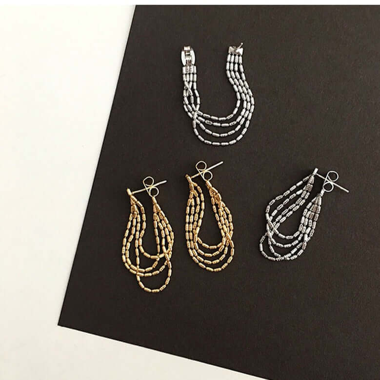 Elegant Gold and Silver Tassel Chain Drop Earrings QT2011 for Women | Fashion Dangle Earrings for Party, Wedding & Evening Occasions