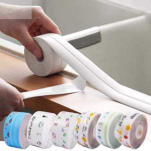 Oil Proof Caulk Tape Strip - PVC Self Adhesive Waterproof Sealing Tape for Kitchen Sink, Toilet, Bathroom, Shower & Bathtub - Prevents Leaks & Mold Growth in Wet Areas