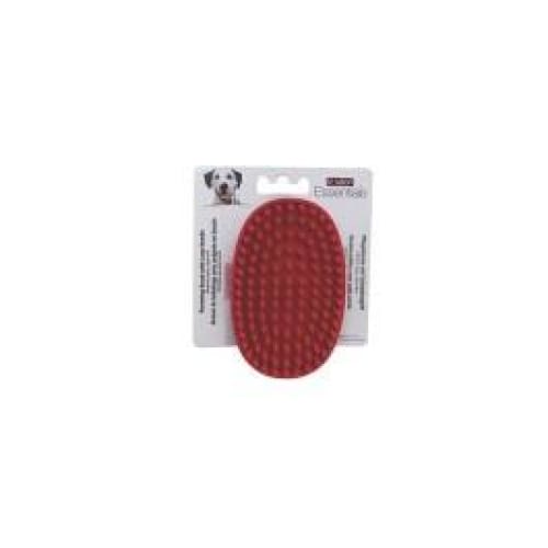 Le Salon Essentials Dog Rubber Grooming Brush with Loop Handle - Red | Gentle Massaging Brush for Dogs & Cats | Perfect for Bath Time, Shedding & Coat Care