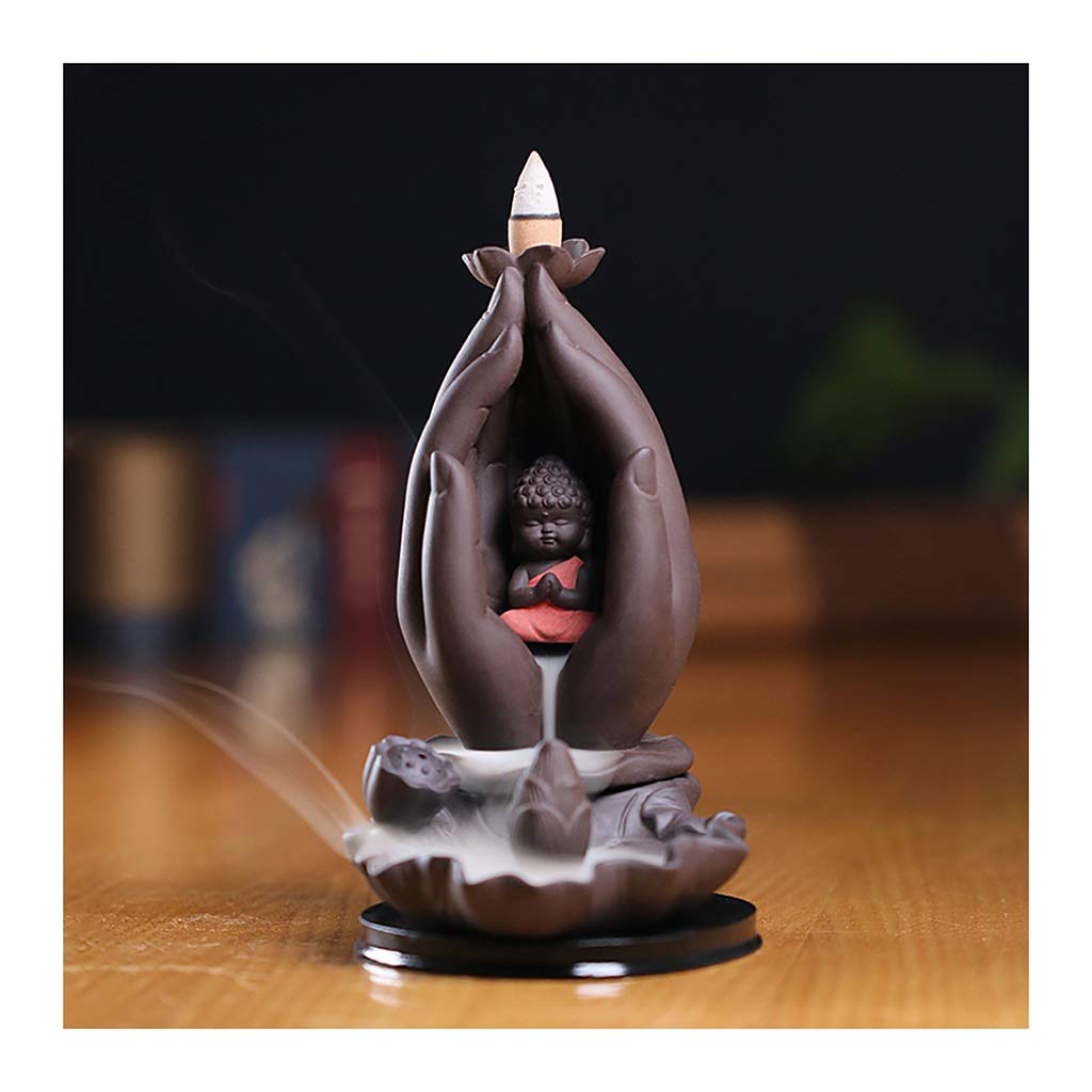 YIAAN Ceramic Backflow Incense Burner - Buddha Hand Lotus Waterfall Incense Holder for Home Decor, Aromatherapy & Meditation | Perfect for Yoga Studios, Spa Relaxation & Zen Spaces