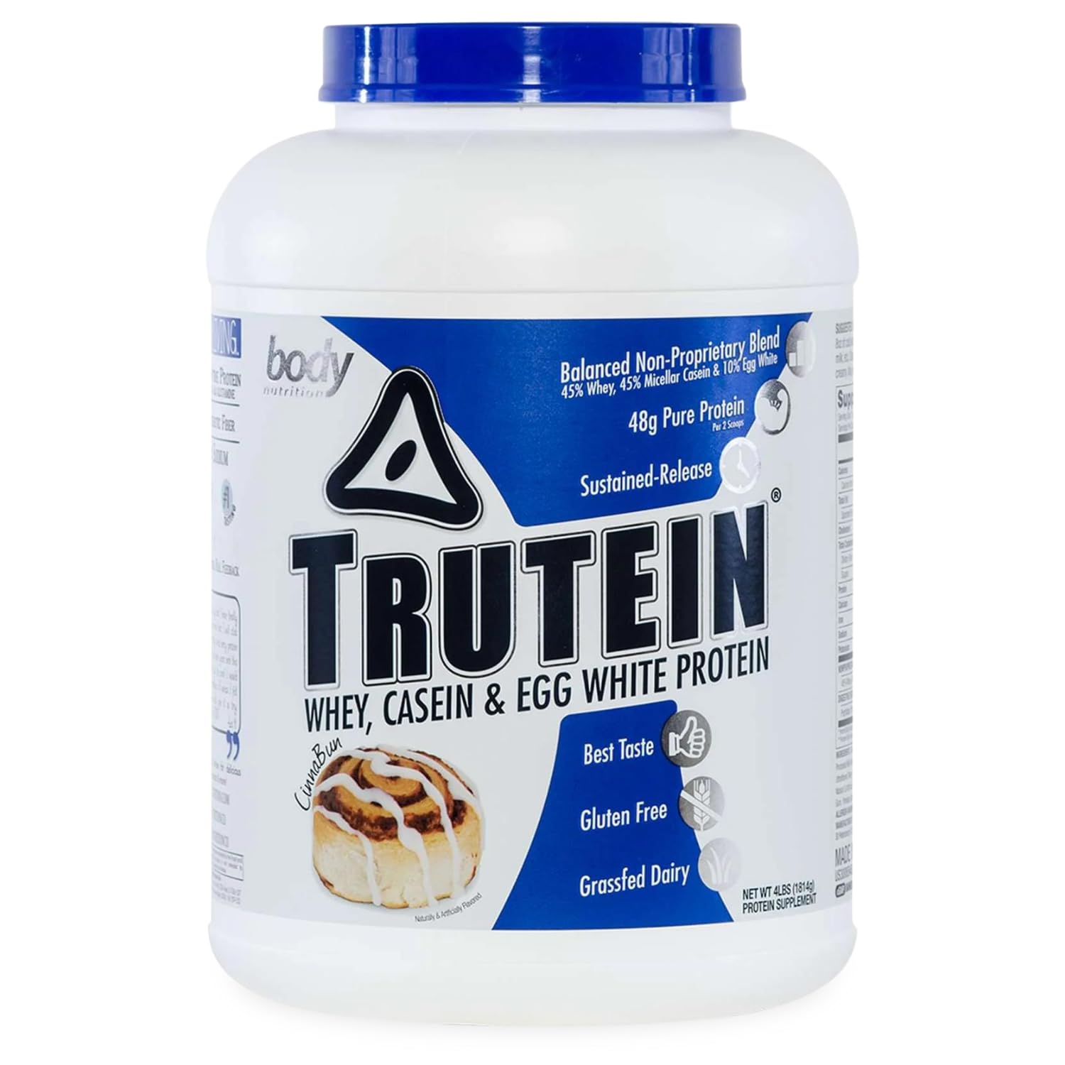 Trutein High Protein Powder - 45% Whey, 45% Casein, 10% Egg White | Gluten Free, Low Sodium, Grass Fed Whey Protein | Gym Supplement & Post Workout Recovery | Breakfast Shake for Weight Management | Cinnabun Flavor, 4lb Bag | Perfect for Bodybuilding, Meal Replacement & Healthy Lifestyle