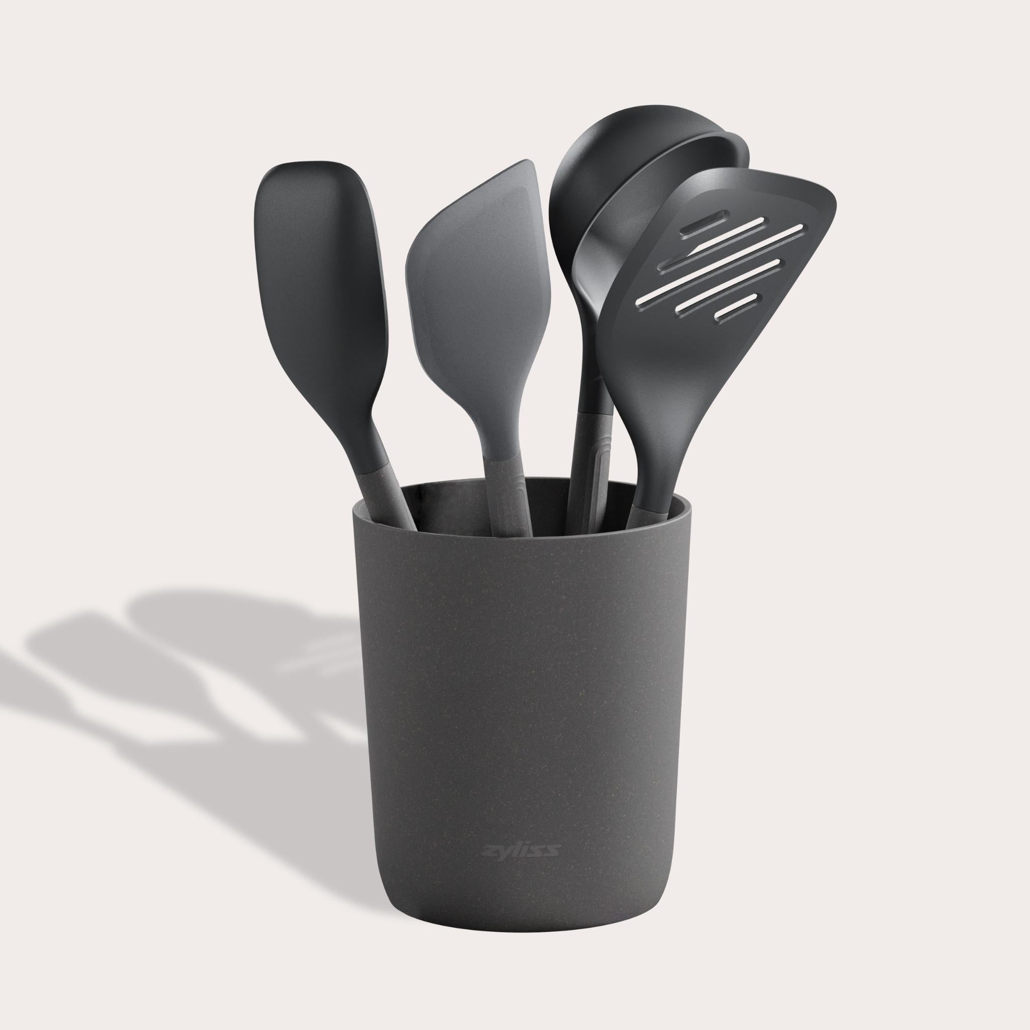 Zyliss 5-Piece Kitchen Utensil Set - Non-Stick Silicone Cooking Tools with Stainless Steel Handles - Perfect for Baking, Frying, and Everyday Cooking