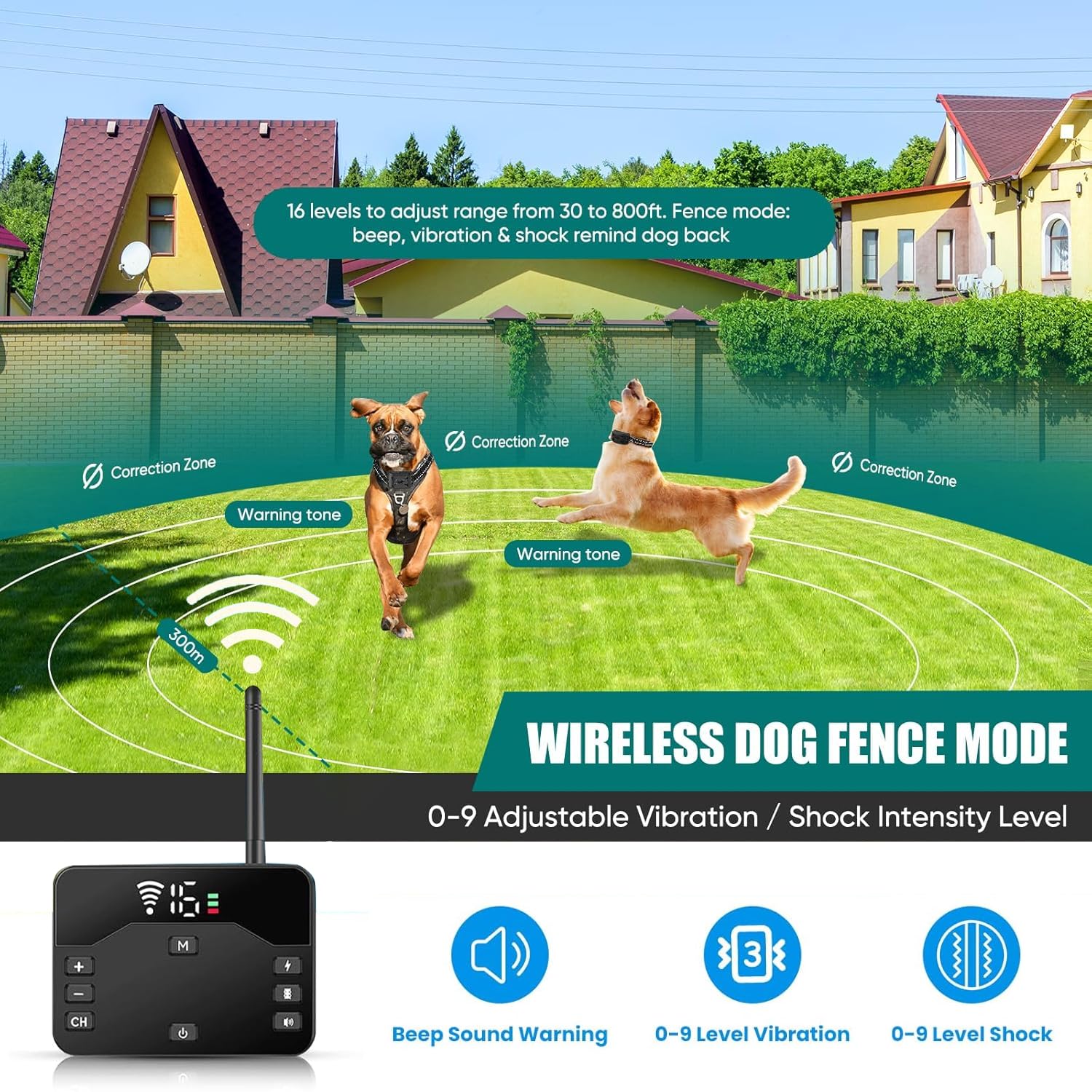 Wireless Dog Fence & Remote Training Collar - 2-in-1 Waterproof Rechargeable Containment System for Dogs | Perfect for Yard Safety & Obedience Training (1 Dog)