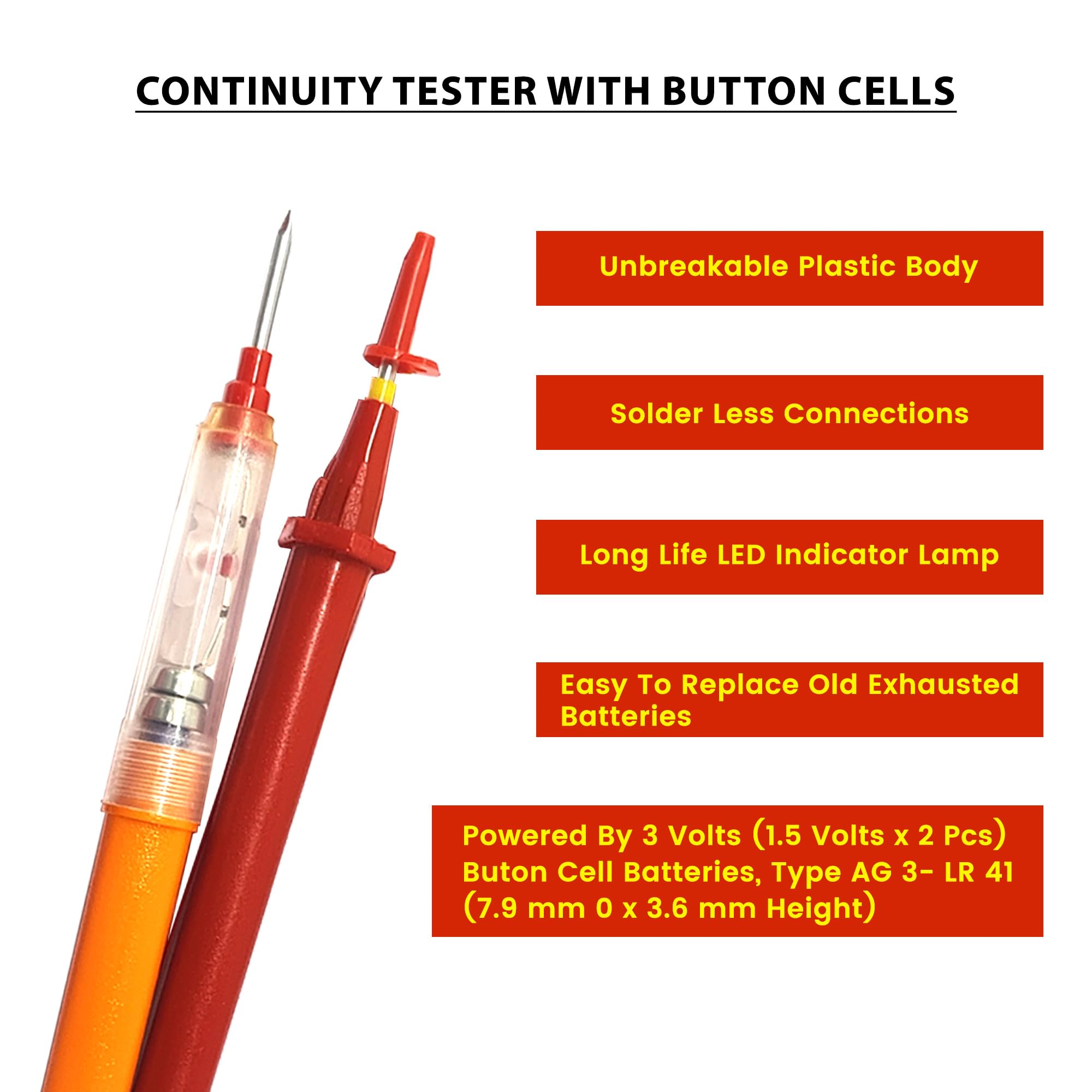 Jonar® Continuity Tester with Red LED Indicator - Professional Electrical Circuit Tester for DIY Projects, Electronics Repair, and Automotive Wiring Testing