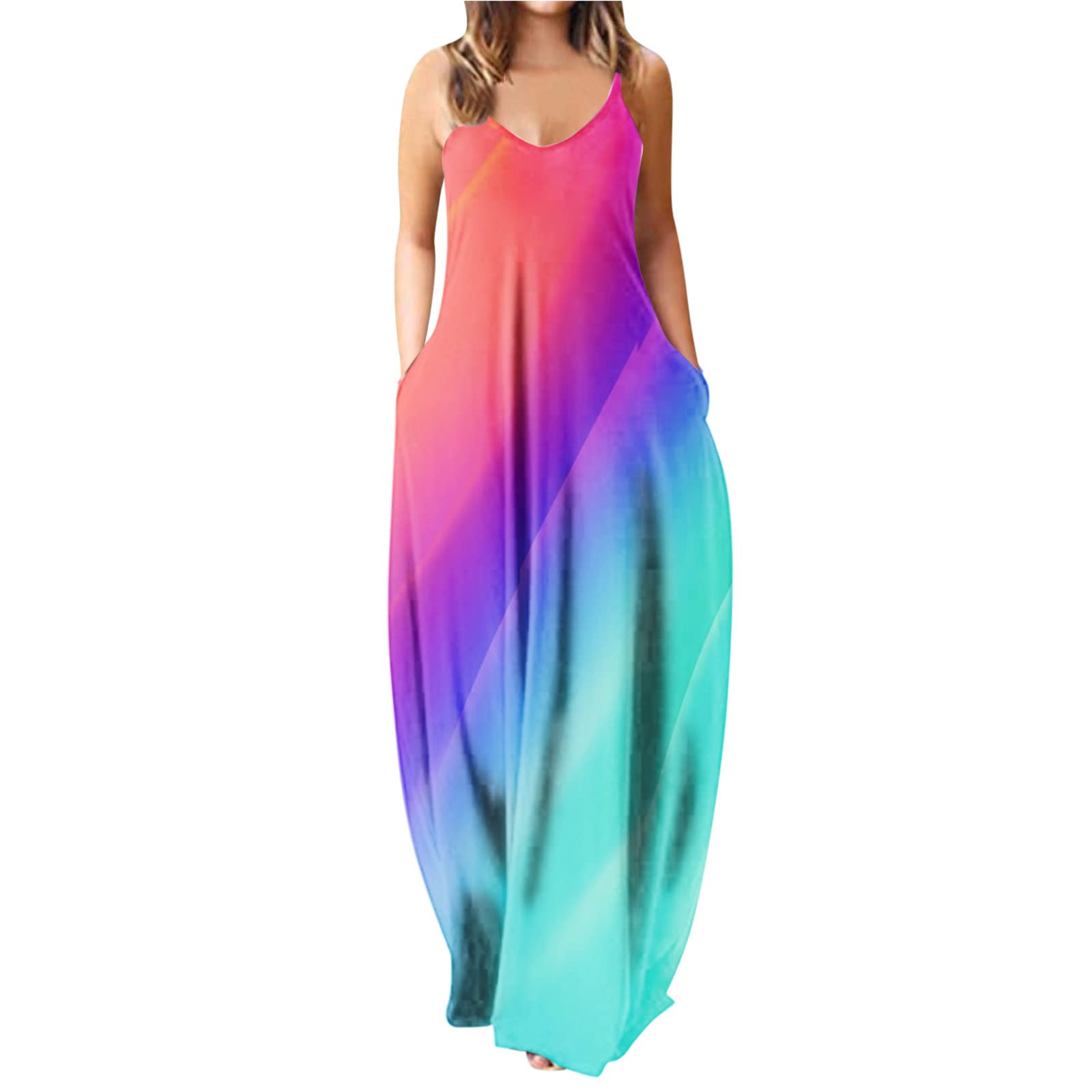 Plus Size Floral Gradient Print Sleeveless Maxi Dress for Women - Casual Loose Long Dress for Summer, Beach, Vacation & Special Occasions