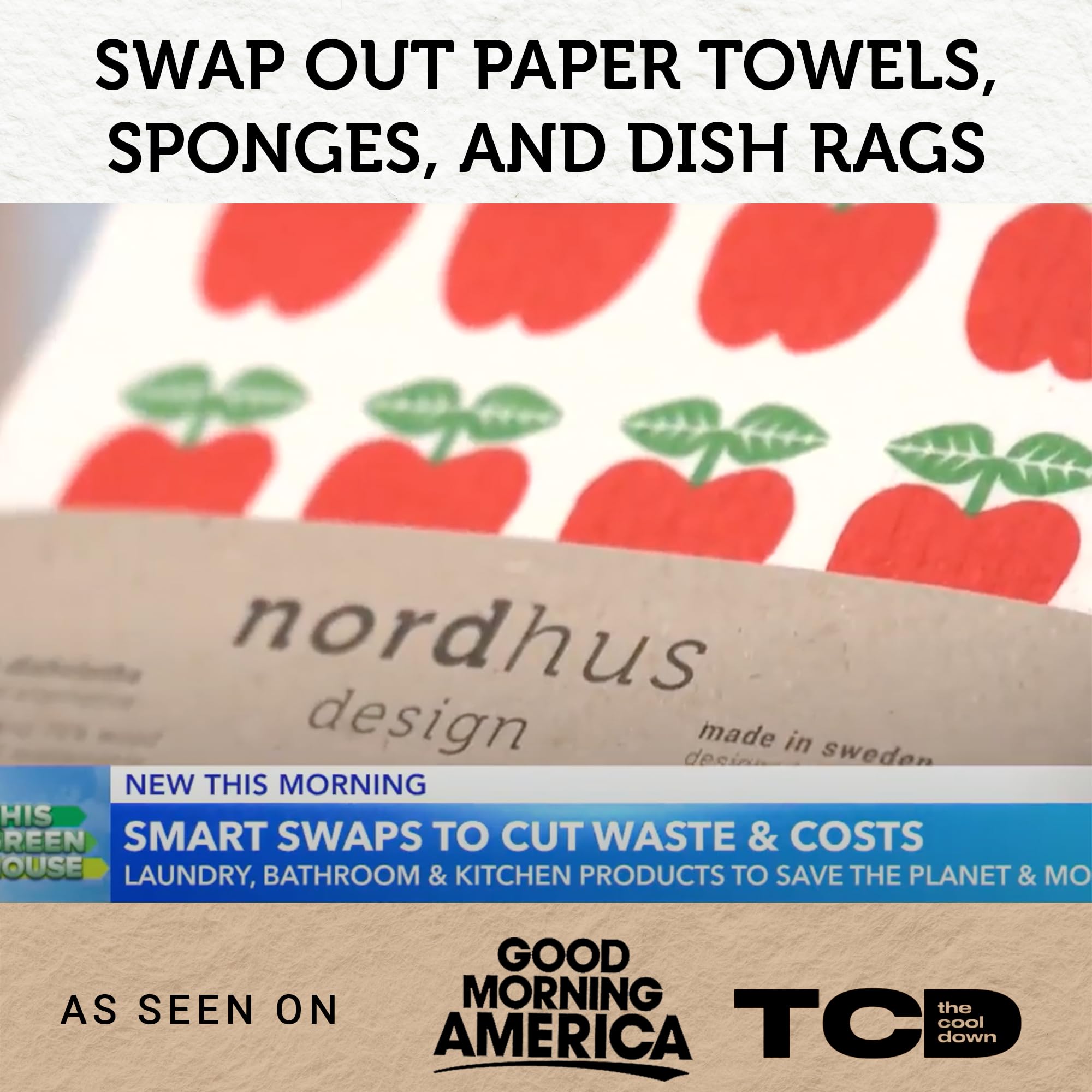Nordhus Design Large Swedish Dishcloths - 5 Pack Grey Reusable Kitchen Towels (9.5 x 8 inch) | Eco-Friendly Cellulose Cotton | Washable & Durable | Made in Sweden | Perfect for Dishes, Countertops, Spills & Replacing Paper Towels