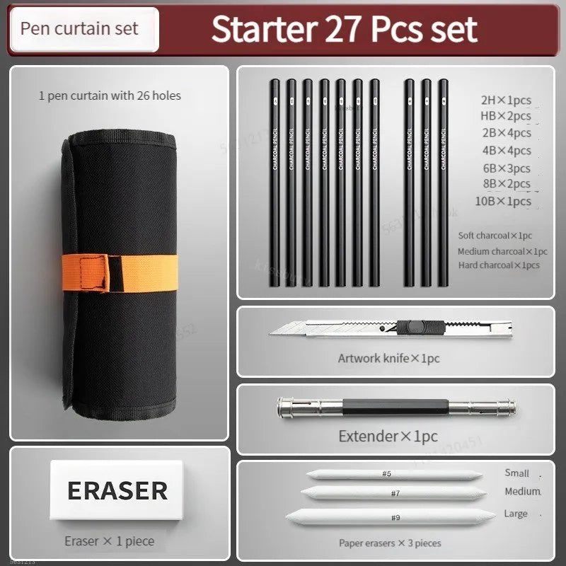 Premium Sketch Pencils Set - 12 Roll-Up Canvas Wrap Artist Drawing Kit for Sketching & Shading | Perfect for Beginners, Professionals & Art Students - Ideal for Outdoor Sketching, Urban Drawing & Classroom Art Projects