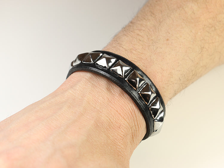 Stylish Pyramid Stud Bracelet with Double Snaps - Trendy Punk Rock Jewelry for Women & Men | Perfect for Concerts, Parties & Everyday Wear