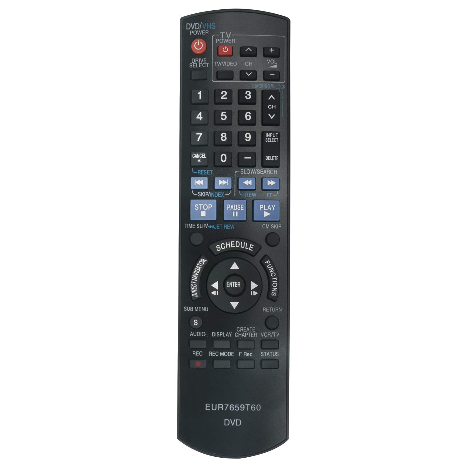 Panasonic DVD VCR Recorder Remote Control Replacement for DMR-EZ37/EZ47 Series (DMR-EZ37K, EZ37V, EZ37VK, EZ37VP, EZ37VS, EZ475) - Compatible with Diga Models - Perfect for Home Entertainment Systems & Media Playback