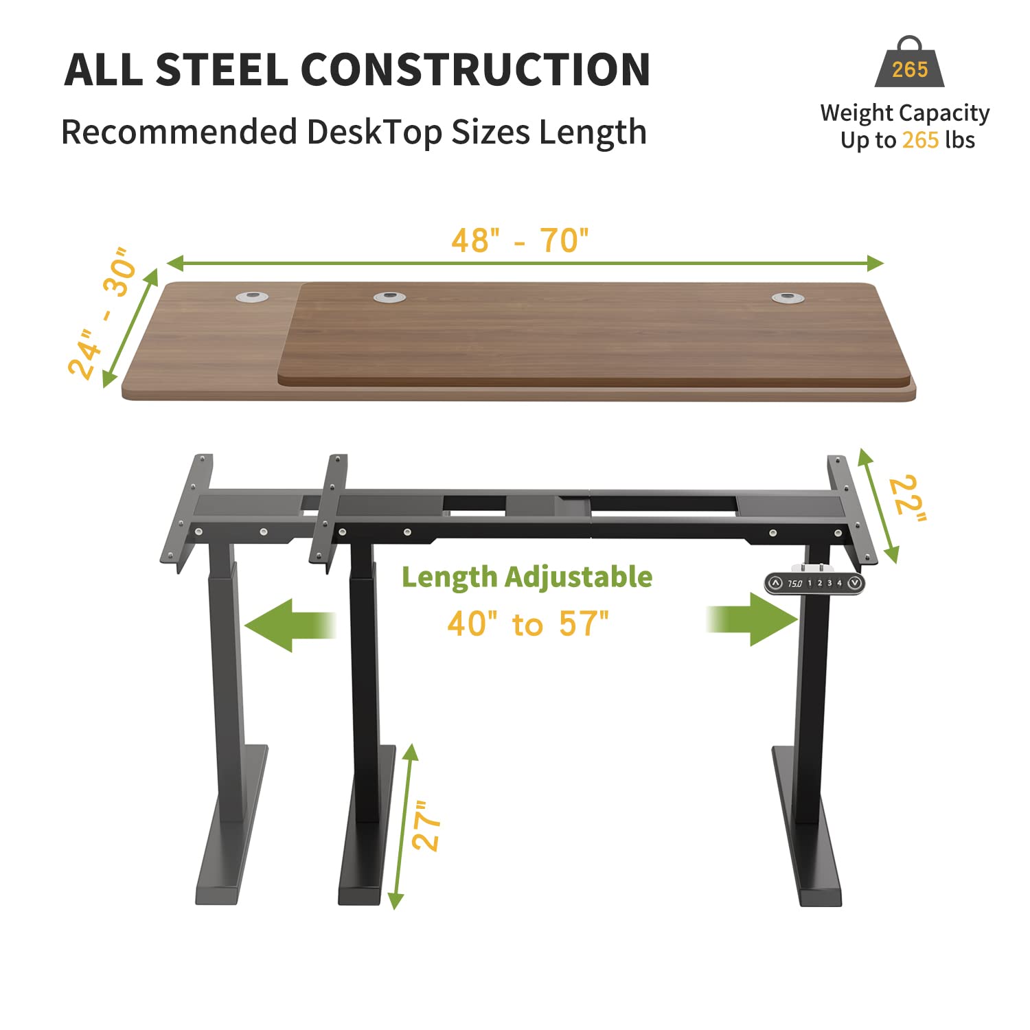 **Dual Motor Height Adjustable Standing Desk Frame - Electric Sit Stand Desk Base for 48