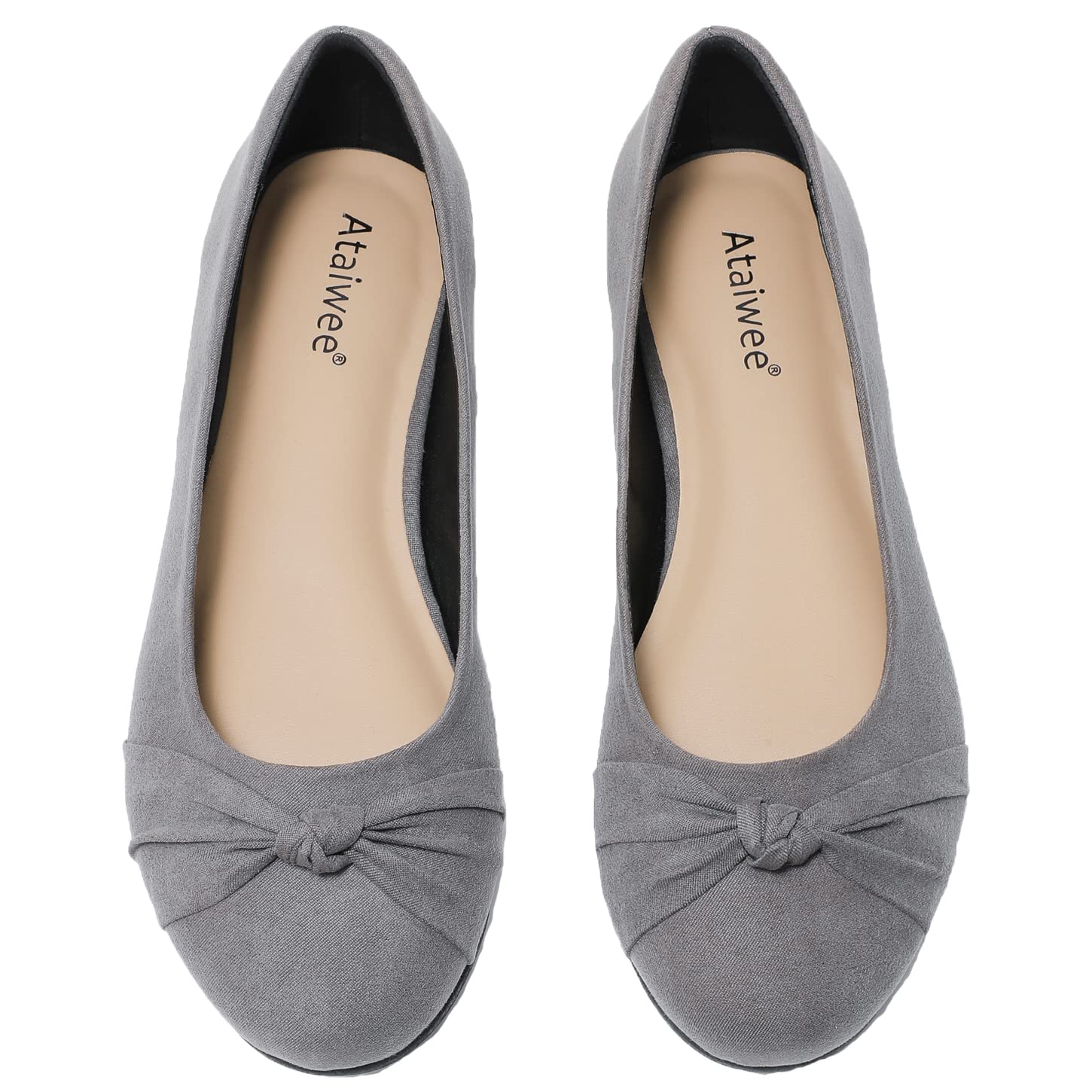 Ataiwee Women's Wide Width Ballet Flats - Comfortable Round Toe Classic Black Slip-On Shoes for Work, Travel & Casual Wear