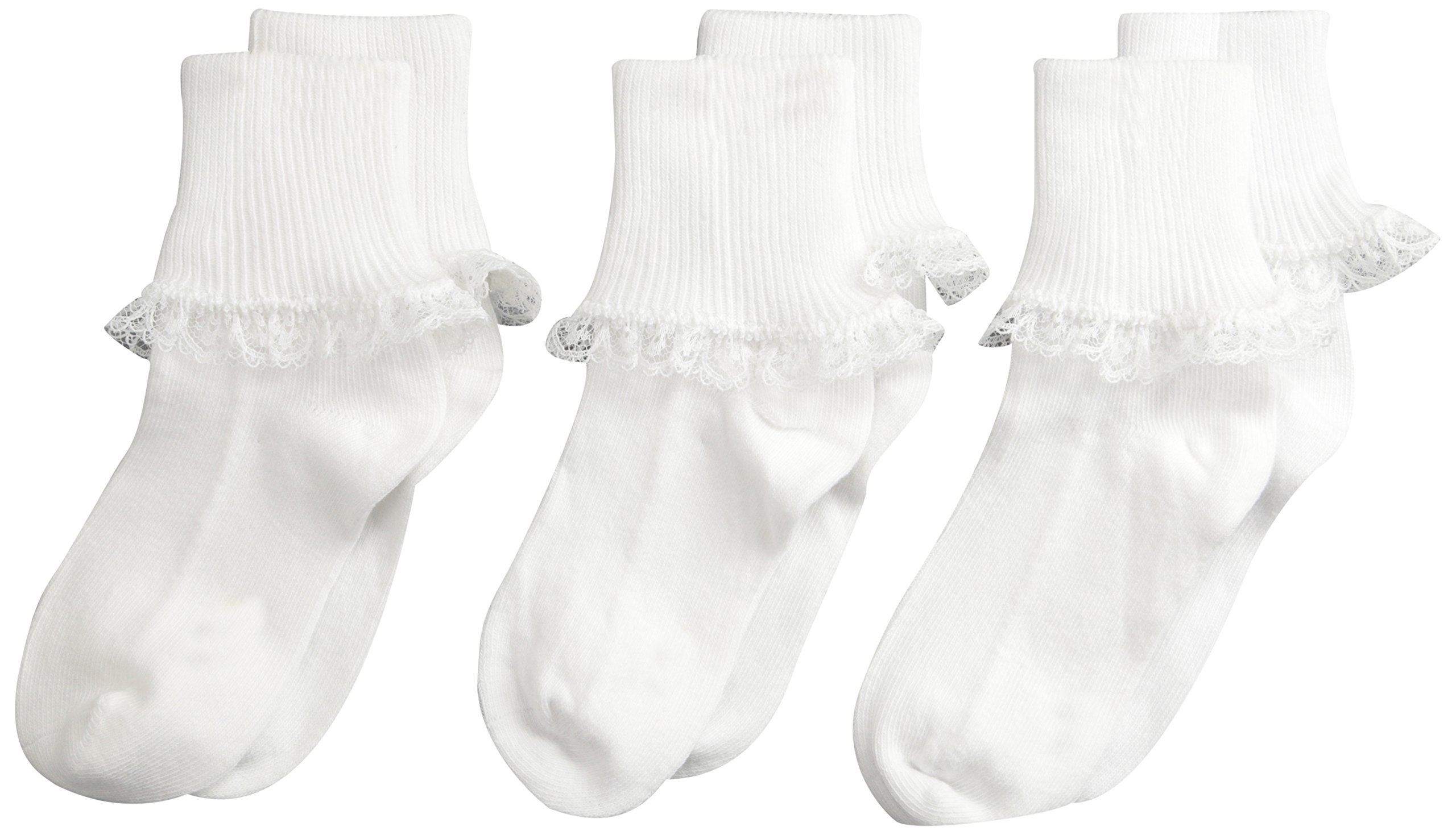 Jefferies Girls' Lace Ankle Socks 3-Pack - Soft Comfortable School & Dress Socks for Everyday Wear, Ballet, and Special Occasions
