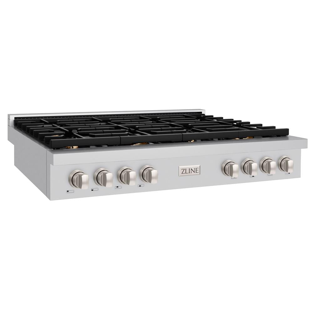 ZLINE 48-Inch Stainless Steel Gas Rangetop with 8 Brass Burners & Porcelain Cooktop - SRT BR 48 | Professional Kitchen Range for Home Chefs & Restaurants