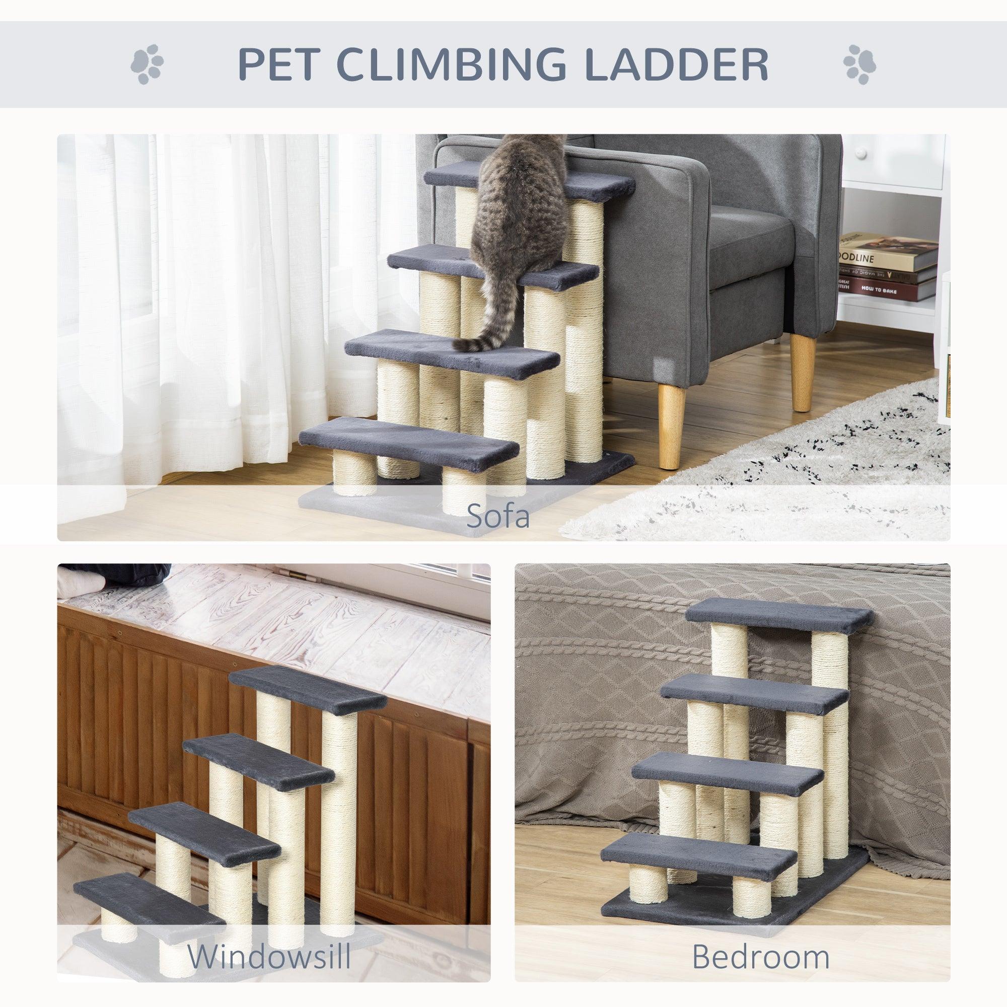 4-Step Cat Tree for High Beds & Couches - Sisal Scratching Post & Climbing Toy for Indoor Cats & Small Dogs - Gray Pet Stairs for Play & Rest - Perfect for Kittens, Senior Pets & Multi-Level Homes