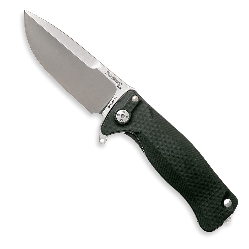 Lion Steel SR22A Sleipner Frame Lock Folding Pocket Knife - Black Aluminum Handle, Satin Blade | IKBS Ball Bearing System | Dual Carry Clip | EDC, Camping, Outdoor Survival Gear