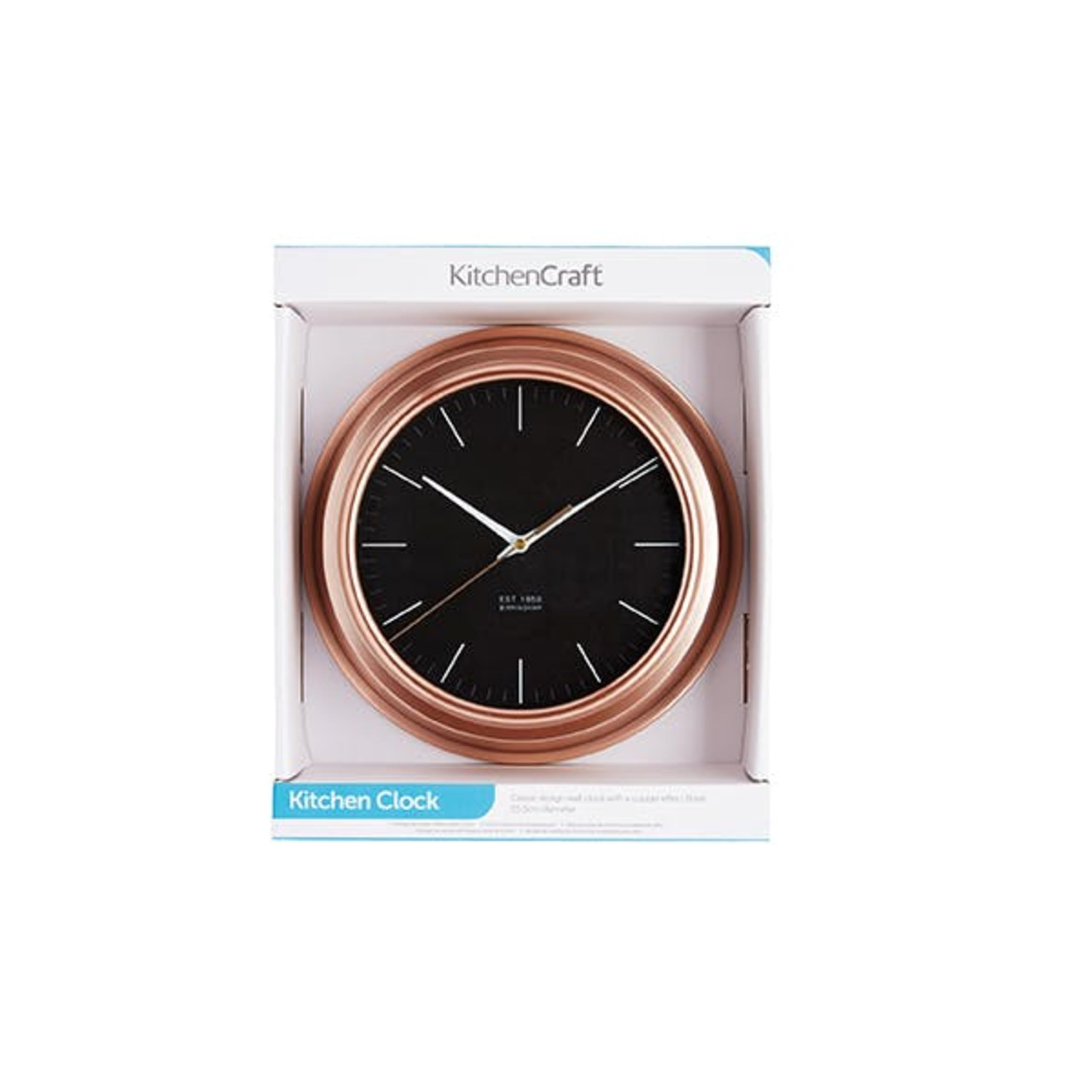 KitchenCraft Decorative Wall Clock with Copper Finish - 25.5cm Brown Plastic Kitchen Clock in Gift Box - Perfect for Home, Office, and Restaurant Decor