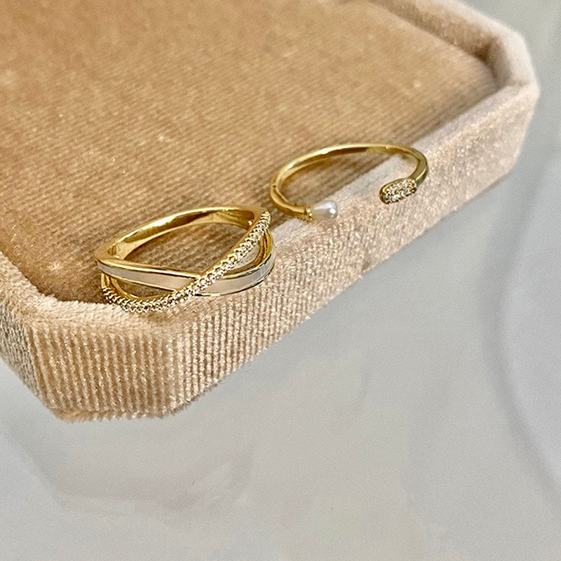 Elegant Crossover Pearl Midi Ring Set for Women - Trendy Stackable Jewelry for Everyday Wear, Parties & Special Occasions | A8508