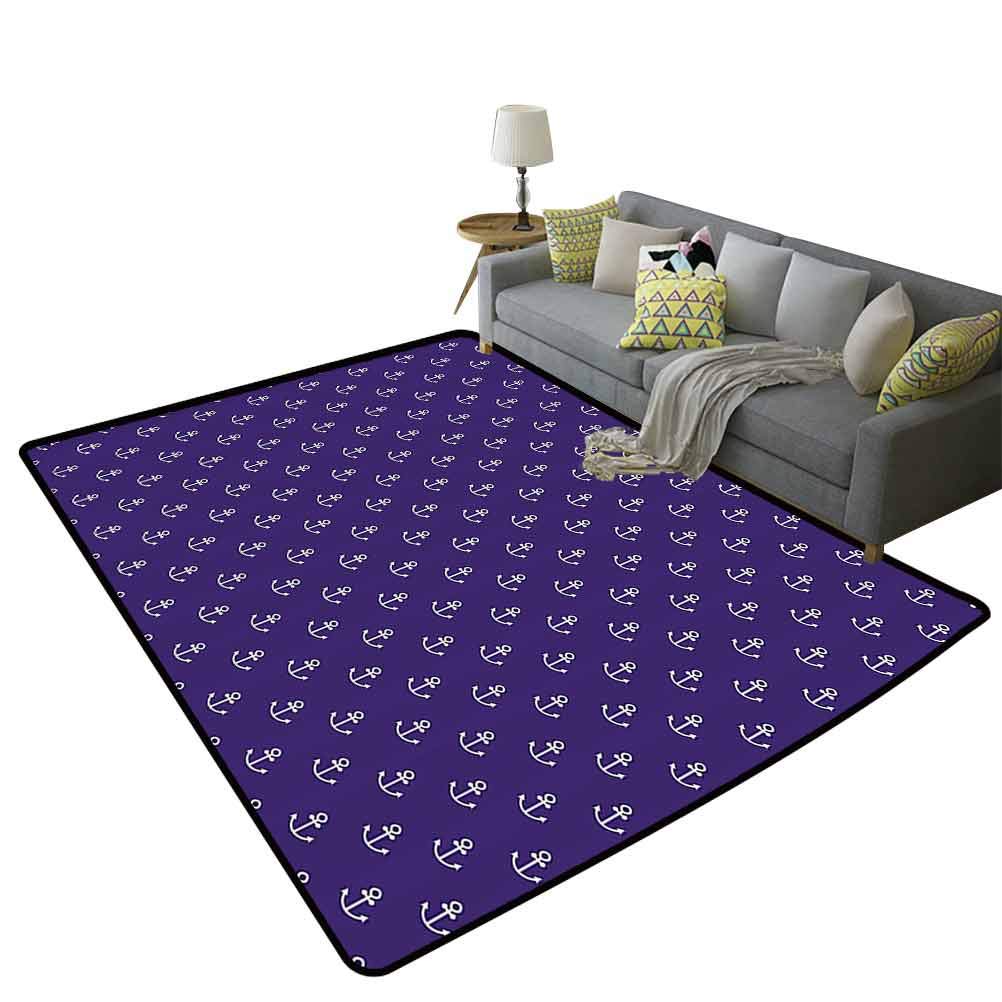 Premium Marine Outdoor Area Rug - Sealife Ocean Yacht Design with Anchor Pattern in Dark Purple & White, 5'x6' (150x180cm) - Perfect for Beach Houses, Yacht Decks & Coastal Home Decor