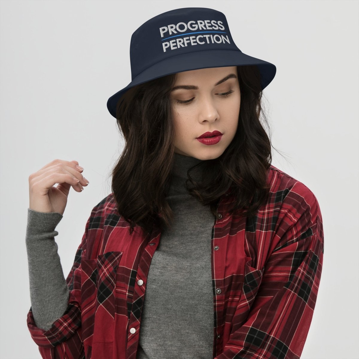 Progress Over Perfection Embroidered Bucket Hat - Stylish Unisex Sun Hat for Outdoor Activities, Beach, Hiking & Casual Wear