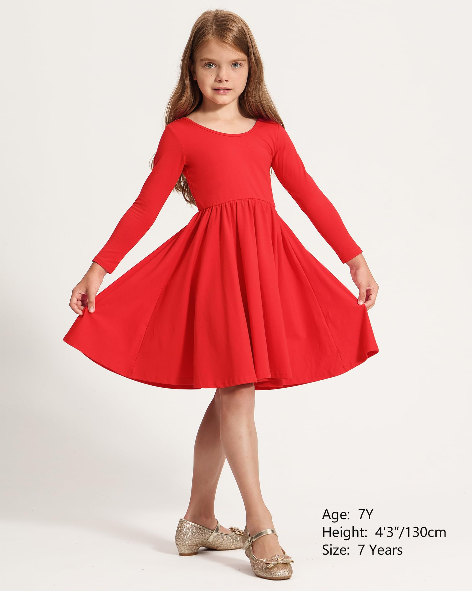 Stelle Long Sleeve Cotton A-Line Dress for Girls & Toddlers - White Skater Twirl Dress for School, Casual Wear & Easter Celebrations | Perfect for Parties, Photos & Special Occasions