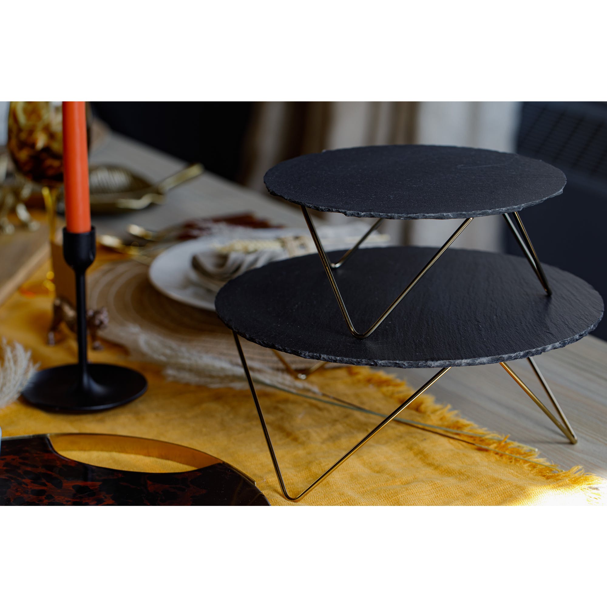 Artisà 2-Tier Slate Serving Platter - Elegant Cheese & Charcuterie Board for Entertaining & Party Appetizers