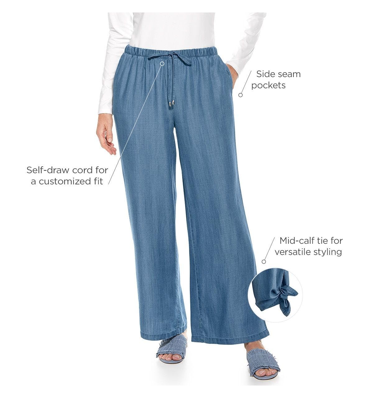 Coolibar UPF 50+ Women's Sun Protective Wide Leg Pants - Lightweight, Breathable & UV Blocking for Beach, Travel & Outdoor Activities