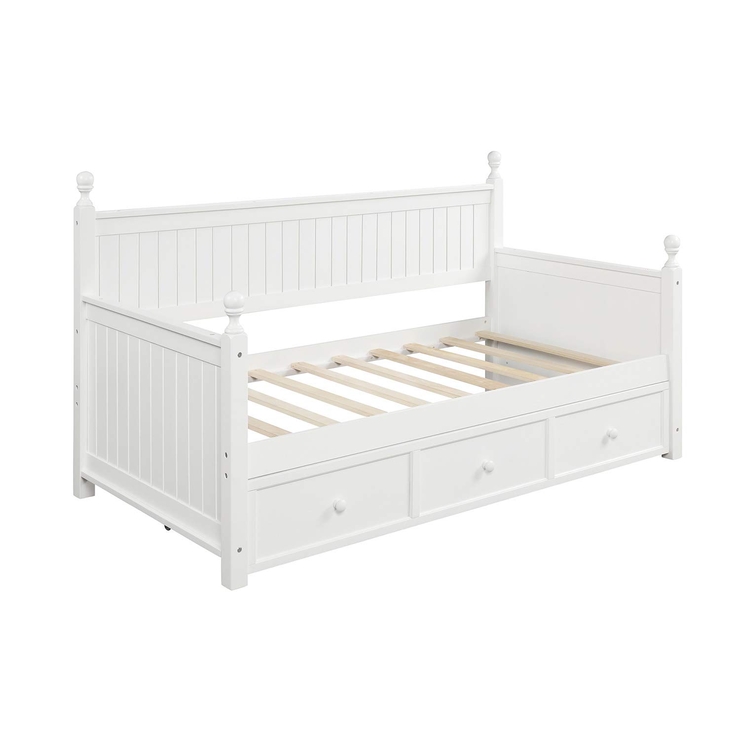 **Twin Daybed with Storage Drawers - Wooden Day Bed Frame for Living Room, Bedroom, or Guest Room - Convertible Sofa Bed for Kids, Sleepovers & Small Spaces - White - Perfect for Apartments, Dorms & Cozy Spaces**