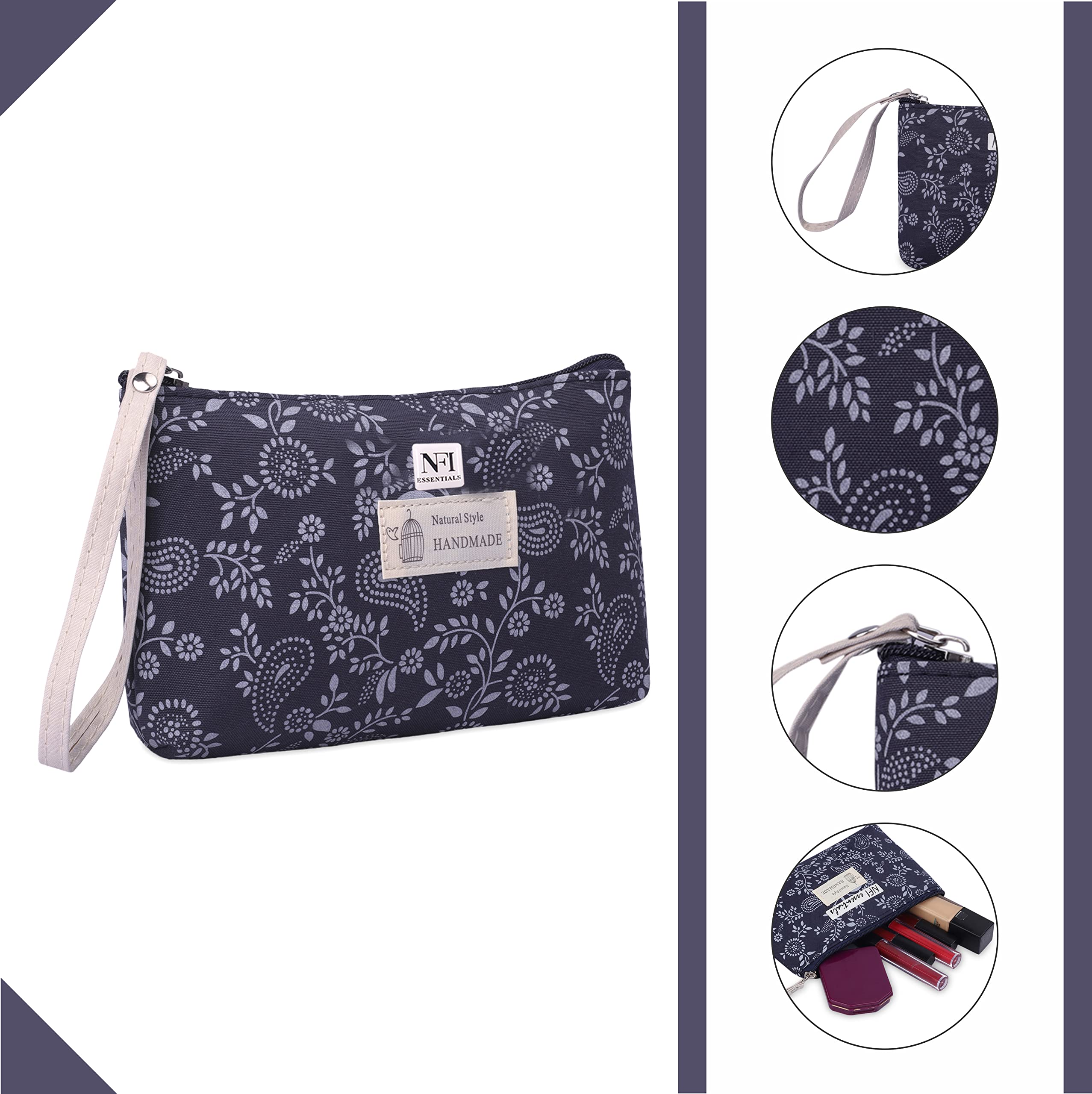 Stylish Blue Makeup Pouch for Women - Small Cosmetic Bag for Travel, Toiletries & Accessories | Perfect for Girls' Essentials, Gym & Daily Use