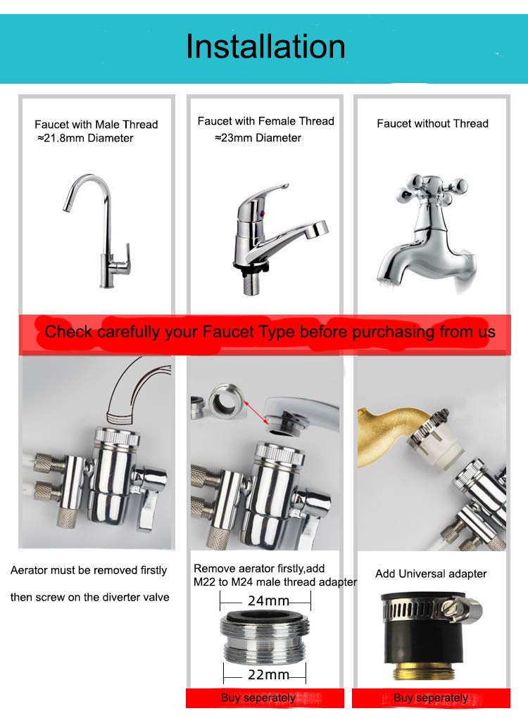 Brass Faucet Sprayer Attachment - Sink Faucet to Hose Adapter with M22 Female Thread & Dual 3/8