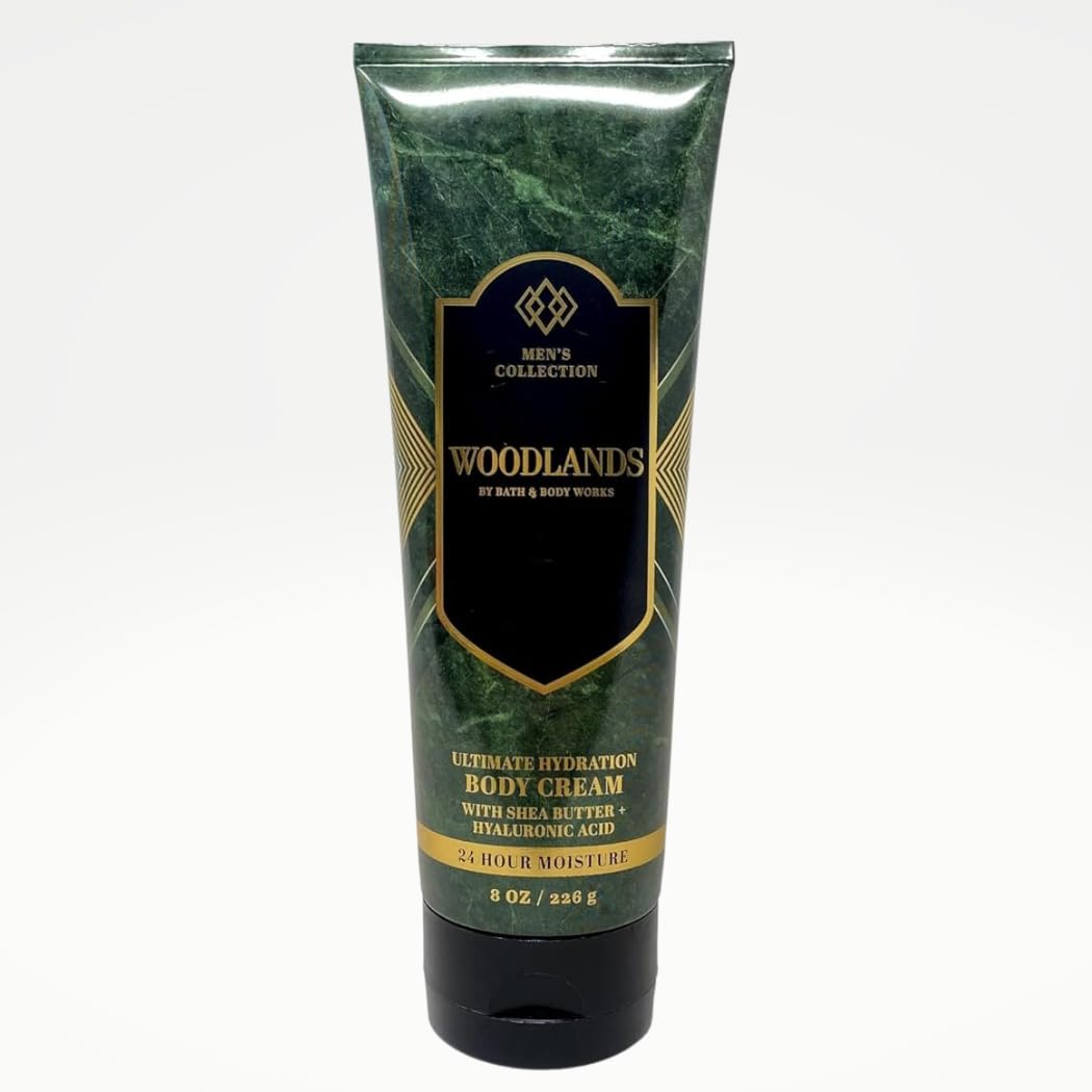 Woodlands Scented Hydrating Body Cream for Men - 8 oz Ultra Moisturizing Lotion with Shea Butter & Vitamin E - Perfect for Dry Skin Care & Post-Shave Hydration (Packaging May Vary)