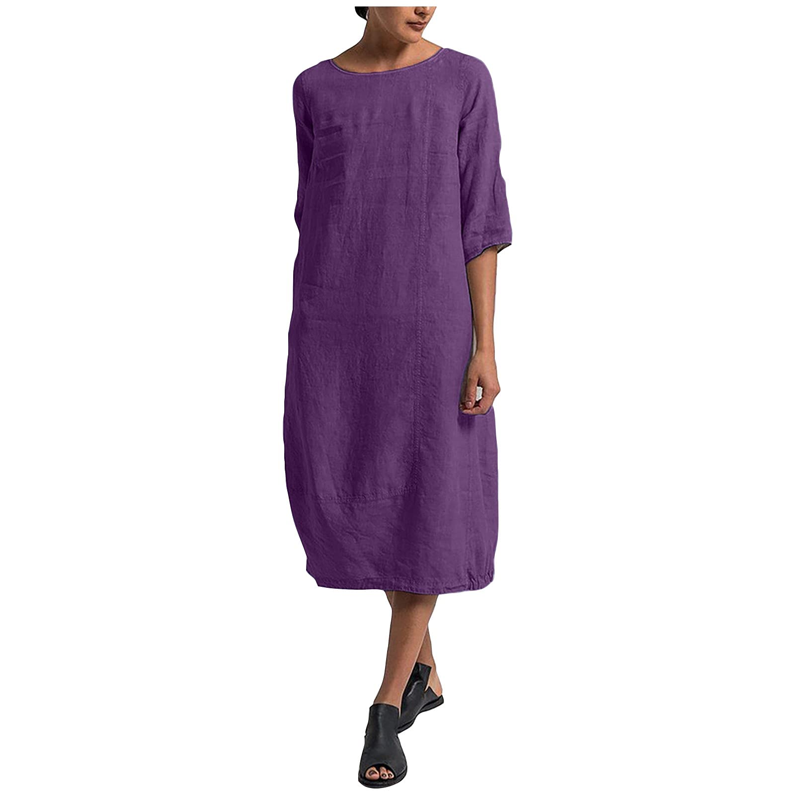 2022 Women's Summer T-Shirt Dress - Cotton Linen Casual Plus Size Solid Color Y2K Fashion | Perfect for Beach, Vacation & Everyday Wear